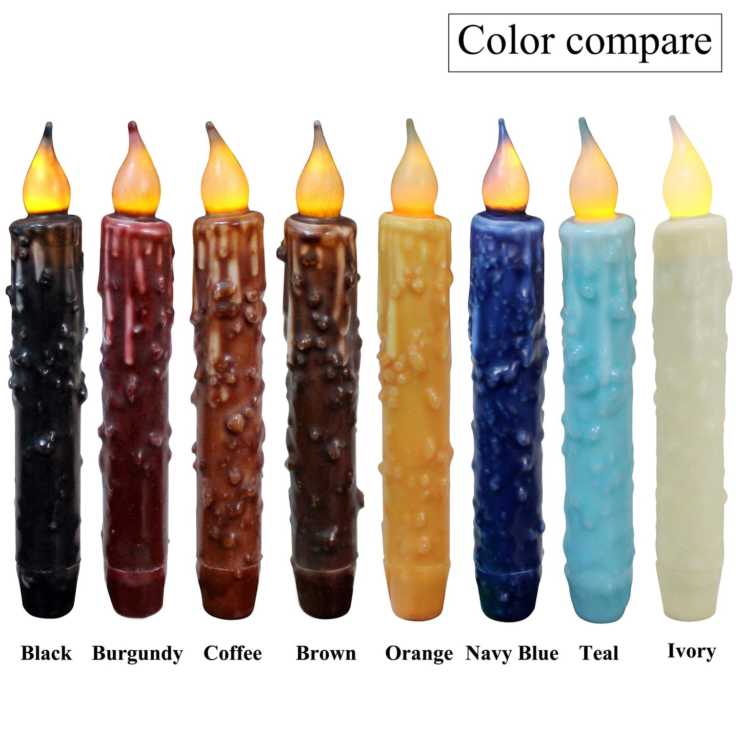 CVHOMEDECO. Real Wax Hand Dipped Battery Operated LED Timer Taper Candles Rustic Primitive Flameless Lights Décor, 6-3/4 Inch, Matt Black, 6 PCS in a Package
