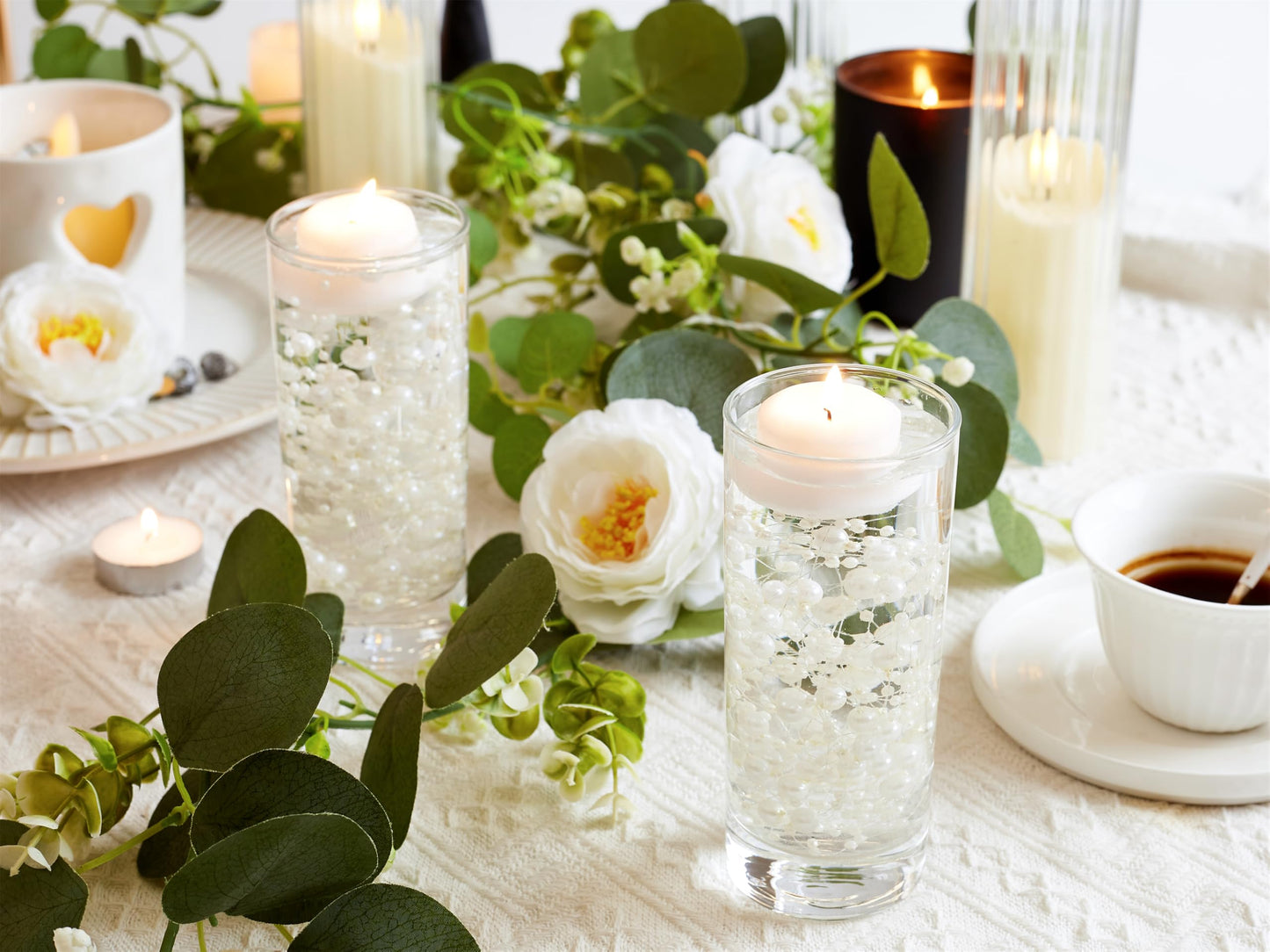 YATOJUZI 30 PCS Artificial Pearl String Beige Vase Filler Floating Pearls for Vases Centerpieces Faux Pearl Beads String Decorations Wedding Holiday Party Decor
