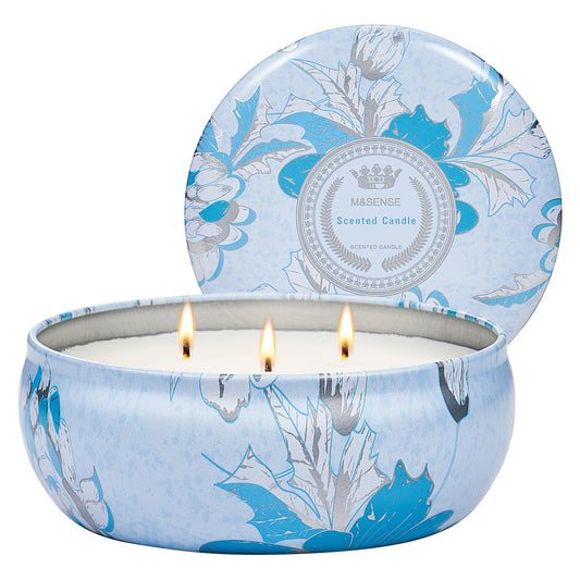 M&SENSE Ocean Waters Scented Candles 12oz, Large 3 Wick Soy Tin Candle, Over 40 Hour Burning Time, 100% Natural Vegan Wax Relaxing Aromatherapy Aesthetic Candle Gift for Women Men