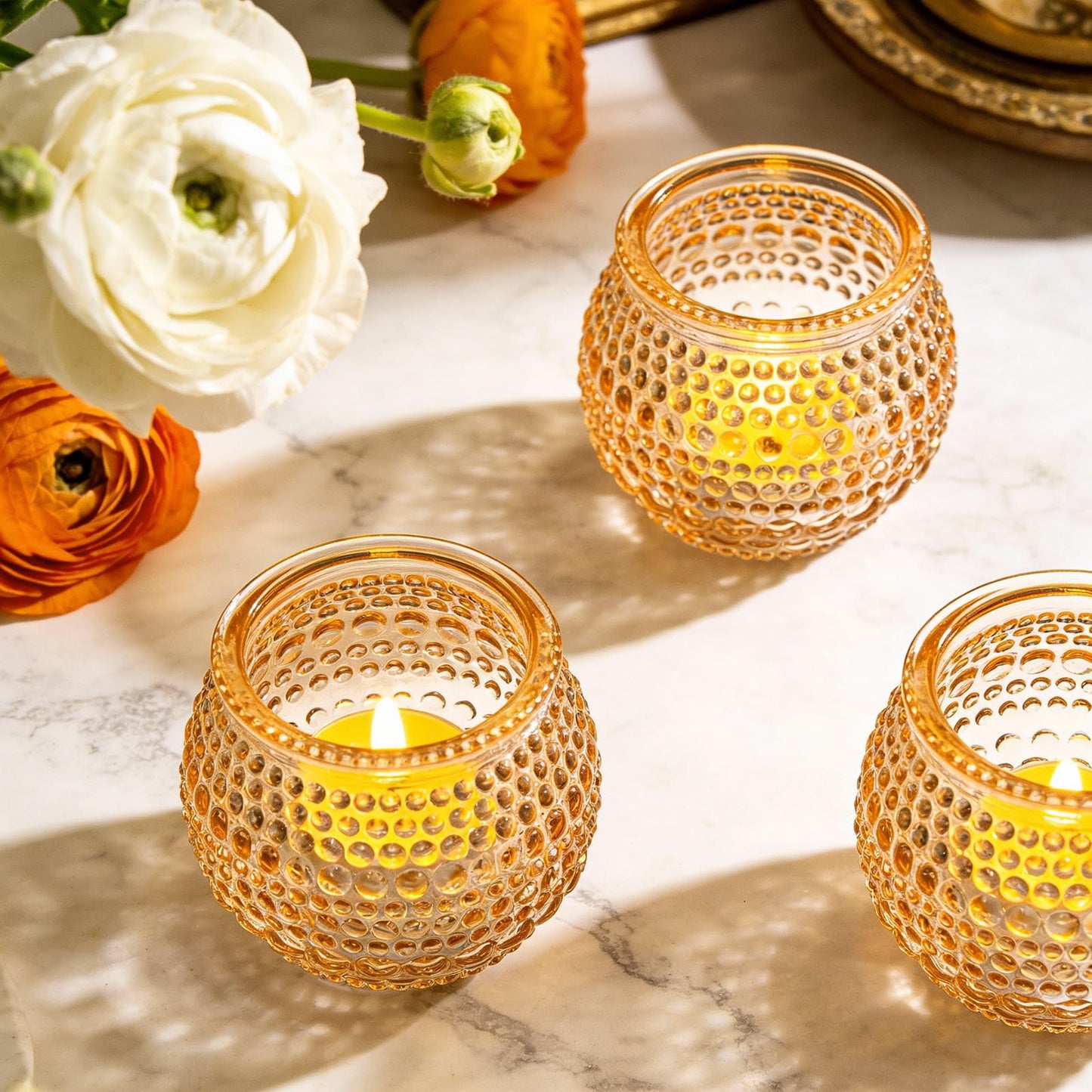 Rubtlamp 24pcs Gold Votive Candle Holder, Two Size Tea Light Candle Holders, Glass Candle Holder for Table Centerpiece, Wedding, Baby Shower, Birthday and Home Decorations