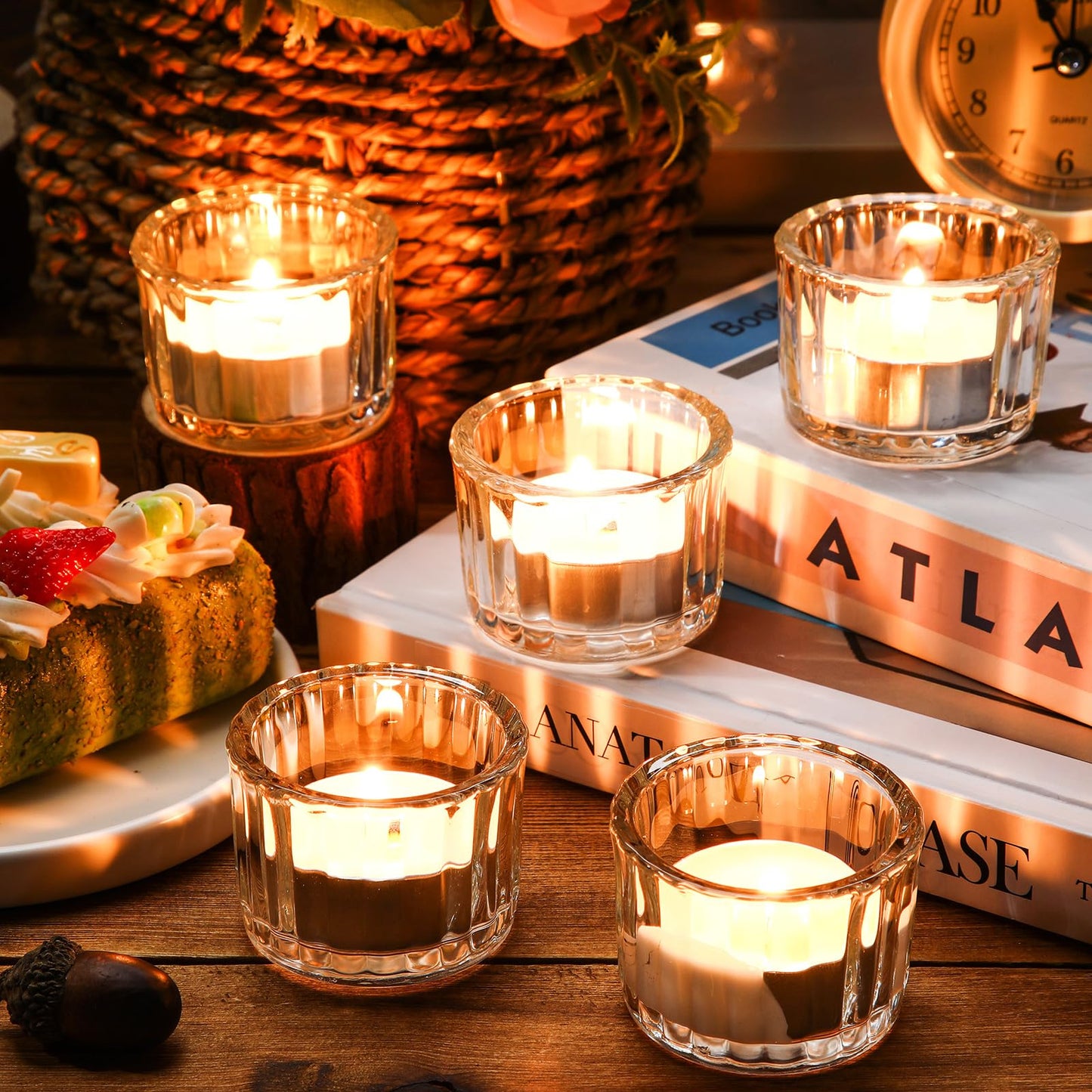 Mumufy 50 Pcs Glass Tealight Candle Holder Ribbed Votive Candle Holder for Centerpiece Wedding Proposal Spa Aromatherapy Meditation Home Decor (Clear)