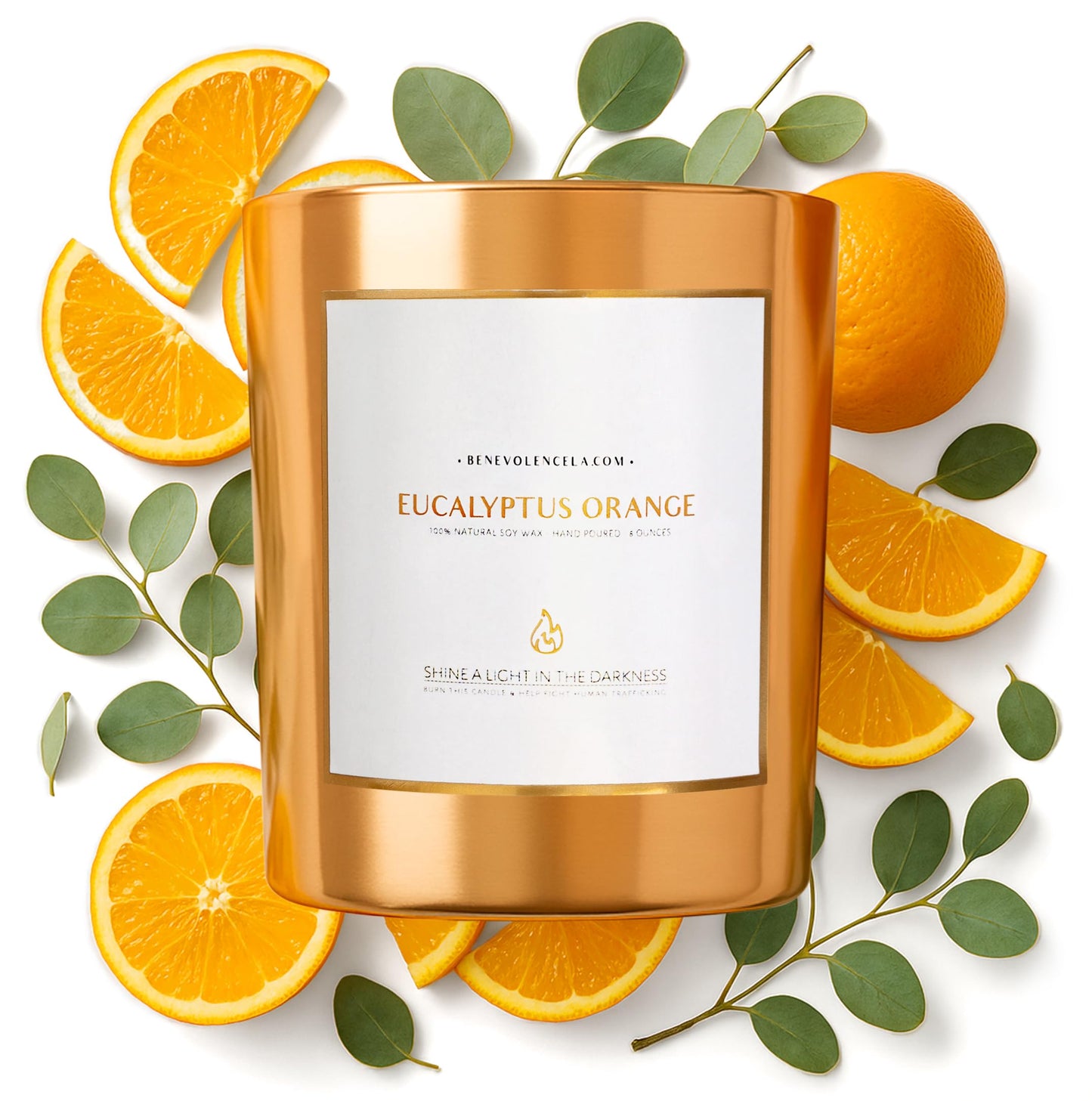 Benevolence LA Eucalyptus Orange Wood Wick Candles | Soy Christmas Scented Candles for Home | Holiday Candle Gifts for Women and Men | Home Fragrance | Aromatherapy | Shelf Decor | 8oz, 45 Hour Burn