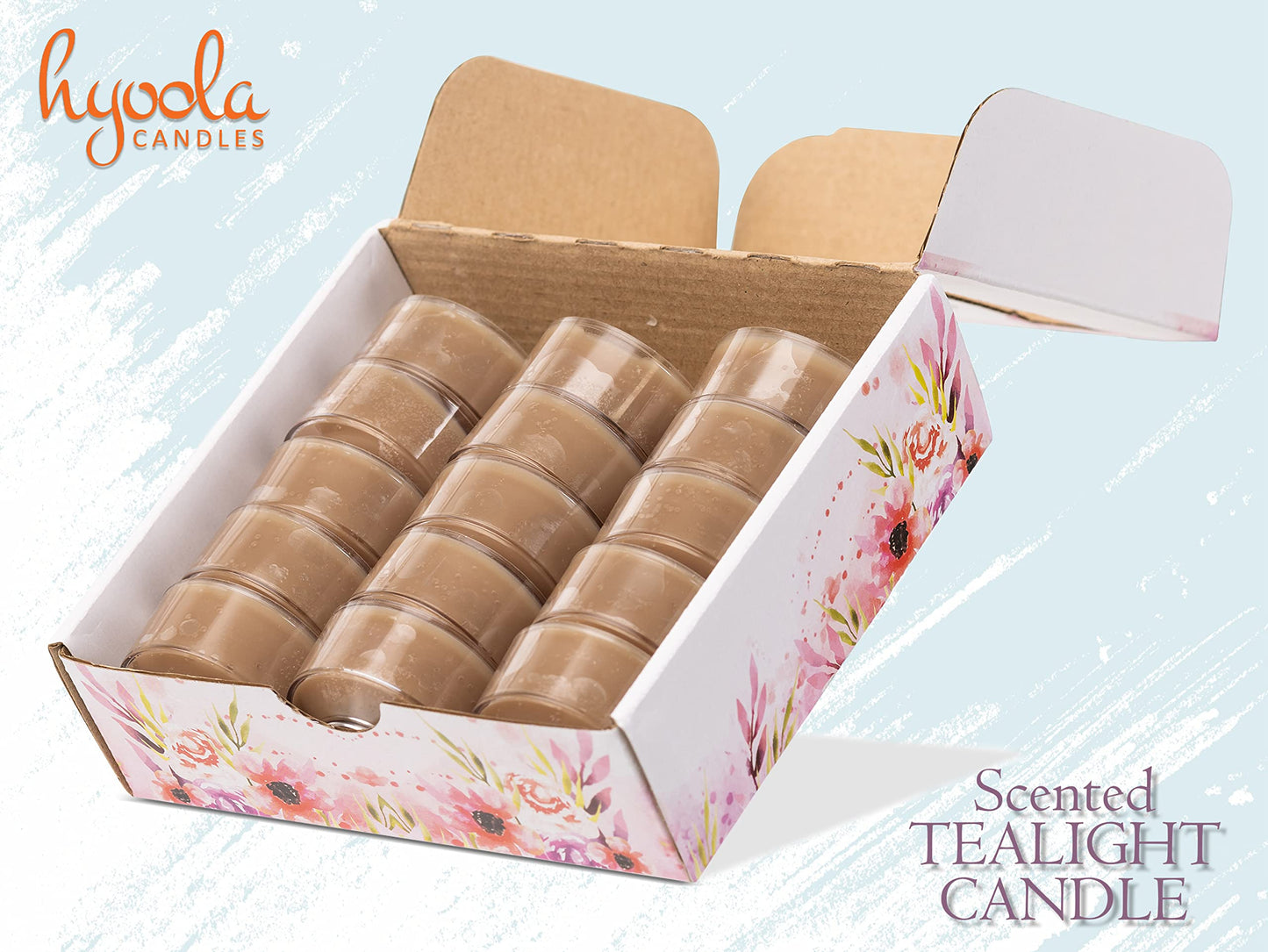 HYOOLA Scented Tealight Candles - Clear Cup - Roasted Almonds Tealight Candles Scented - 6 Hour Burn Time - 15 Pack - European Made