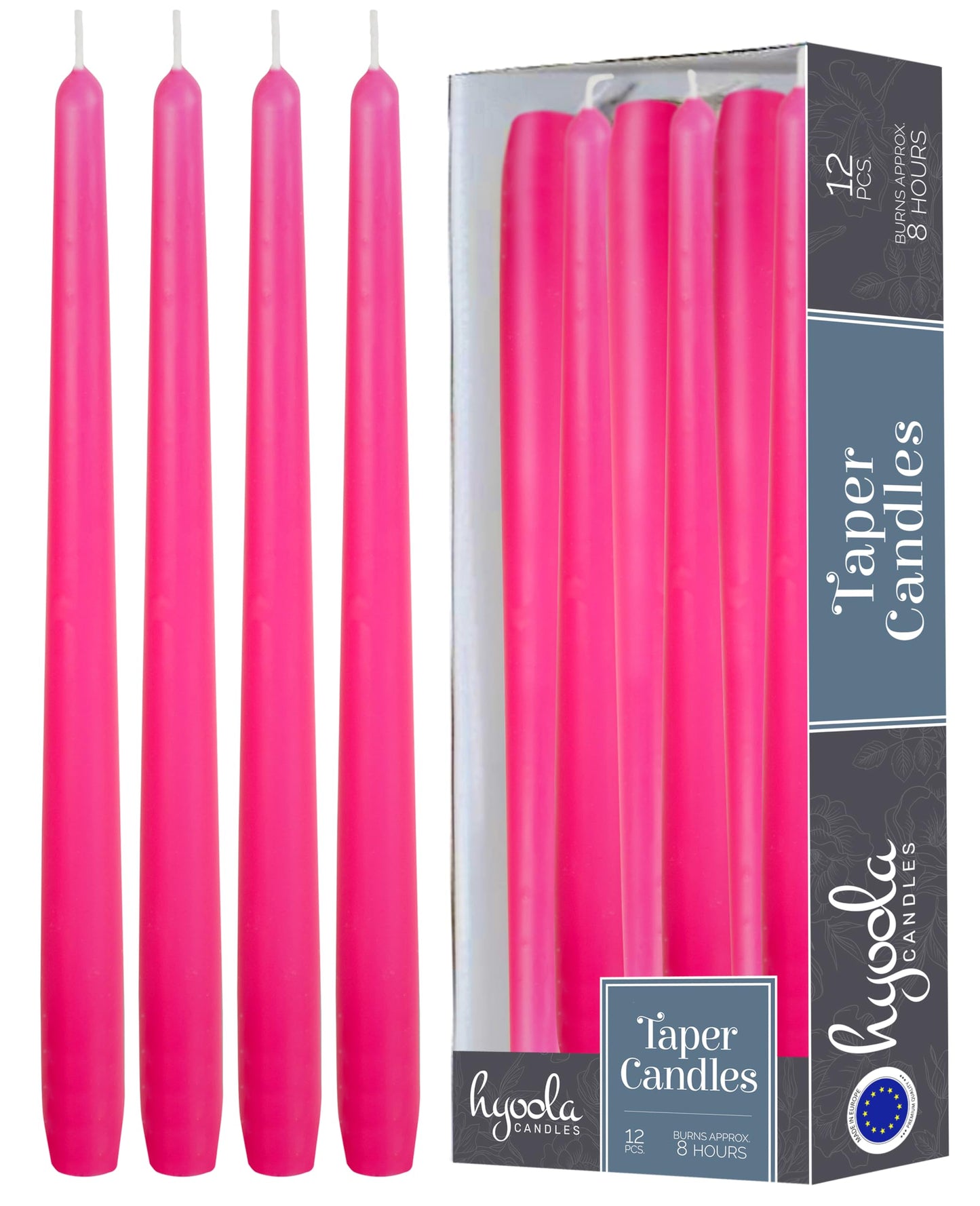 Hyoola 12 Pack Tall Taper Candles - 10 Inch Hot Pink - Fuchsia Dripless, Unscented Dinner Candle - Paraffin Wax with Cotton Wicks - 8 Hour Burn Time