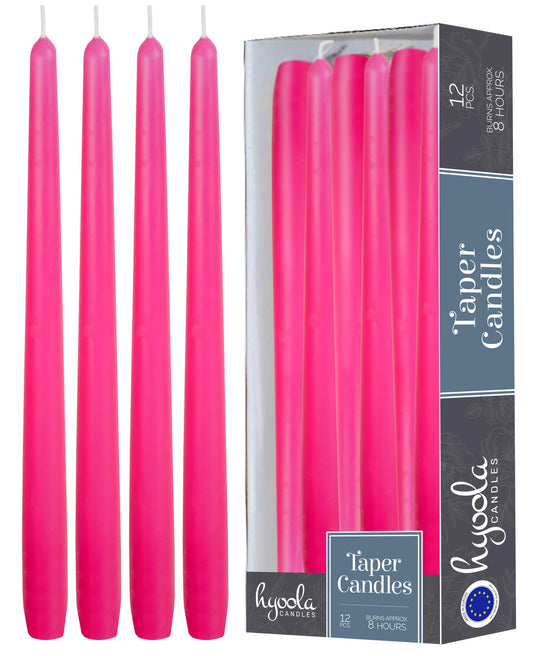 Hyoola 12 Pack Tall Taper Candles - 10 Inch Hot Pink - Fuchsia Dripless, Unscented Dinner Candle - Paraffin Wax with Cotton Wicks - 8 Hour Burn Time