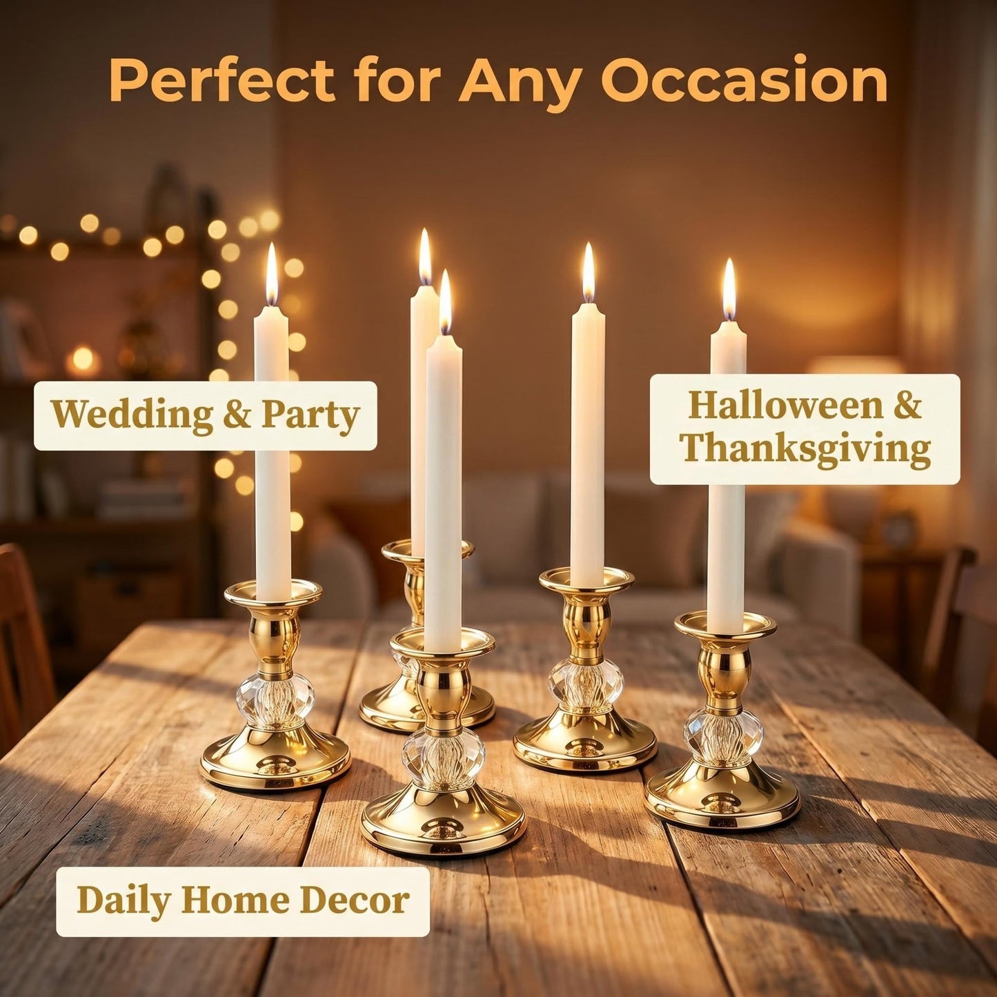 Candlestick Holders Taper Candle Holders, Candle Stick Candle Holder for Table Centerpiece, Wedding Reception, Festive Christmas Mantel Decoration or Home Decor(Golden, 6 Sets(12 Pcs))