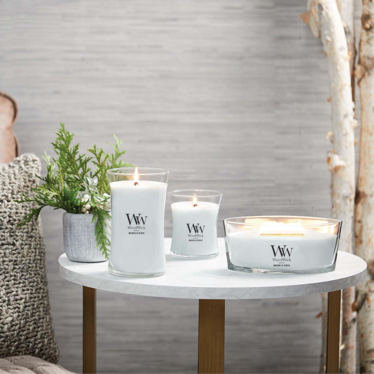 WoodWick Magnolia Birch Holiday Candle Gifts for Women and Men, 21.5 oz Large Hourglass Candle with Crackling Wick