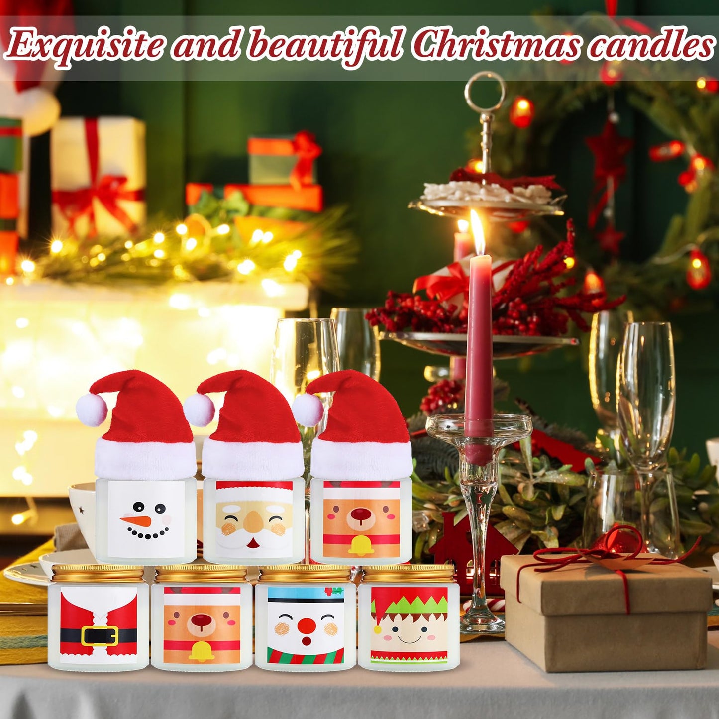 Conelist 72 Pack Christmas Scented Candles Jar Set Include 36 Pcs 7oz Aromatherapy Soy Wax Candles and 36 Pcs Mini Xmas Santa Hat Holiday Table Centerpieces Gifts for Women Men Relaxing Spa