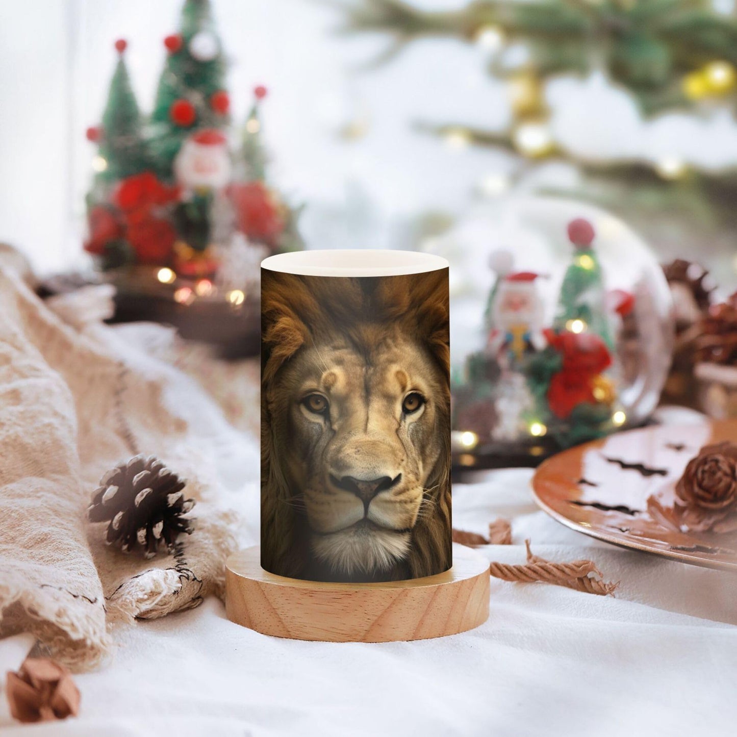 VEKELEE Lion King Flameless Candles, 2 PCS Battery Operated LED Candles with Timer Remote Control Flickering Pillar Candle for Home Holiday Party Decoration