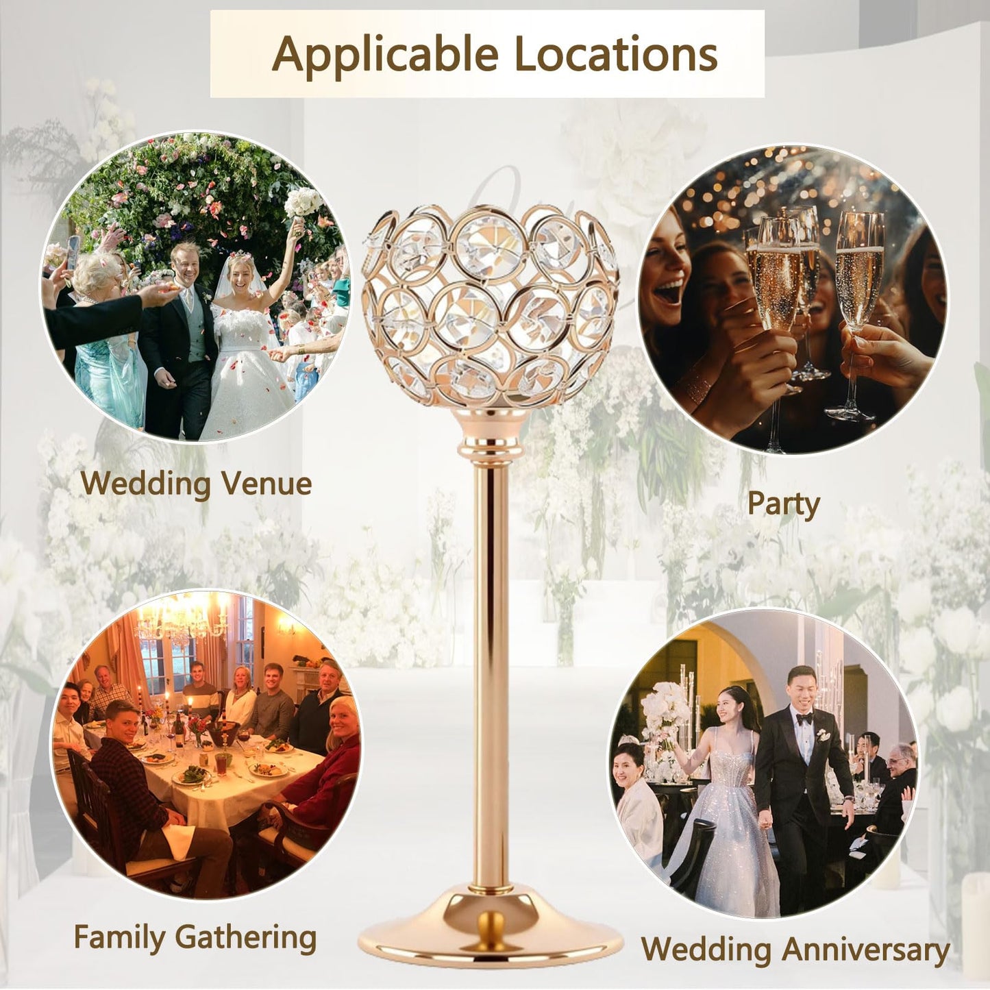 HearthLume Candle Holder Candlestick Holders- 6Set Gold Crystal Pillar Candle Holders,Metal Candlestick Stands for Wedding Centerpieces,Table Decor for Church,Valentine's Day Housewarming Gift,18Pcs