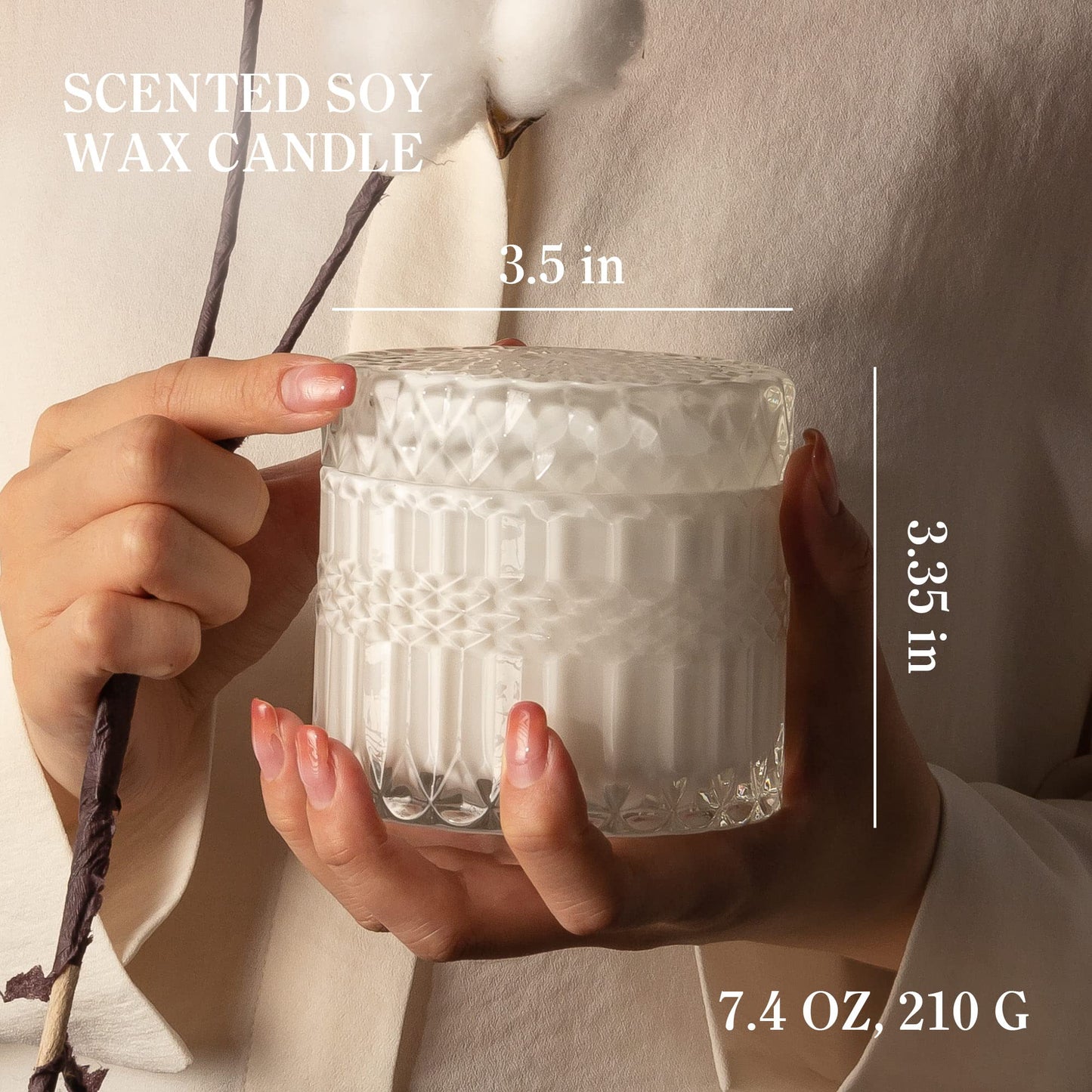 Hidden Label Decorative Jar Candle,Wood Wick Candles, Fresh Cotton + Citrus &Sage Scented Candle