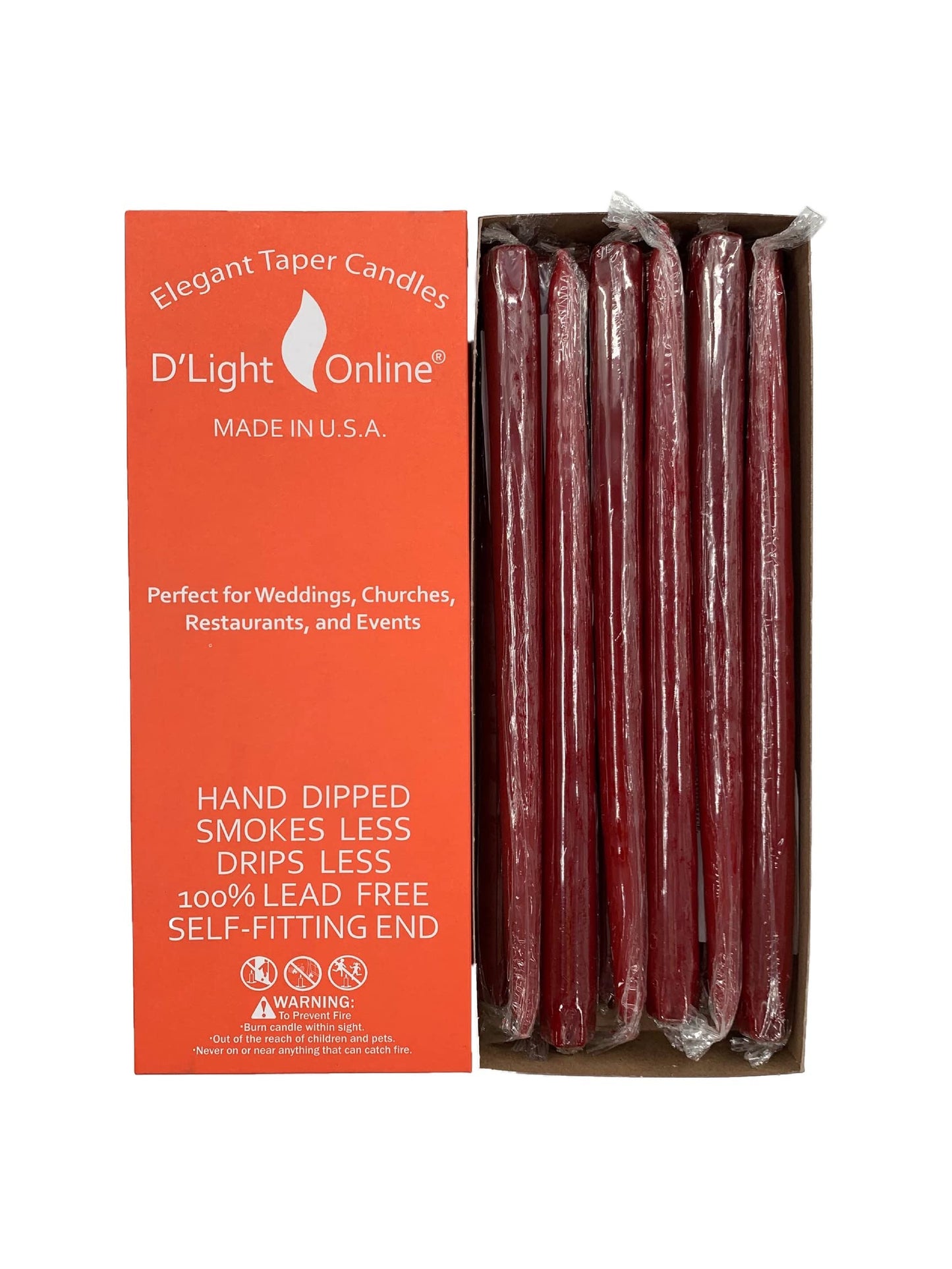 D'light Online Elegant 10" Unscented Pomegranate Red Taper Candles, Premium Quality Hand-Dipped Tapered Candles, Dripless and Smokeless - Set of 12 Individually Wrapped (10 Inch, Pomegranate)