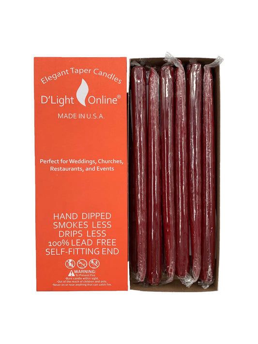 D'light Online Elegant 10" Unscented Pomegranate Red Taper Candles, Premium Quality Hand-Dipped Tapered Candles, Dripless and Smokeless - Set of 12 Individually Wrapped (10 Inch, Pomegranate)