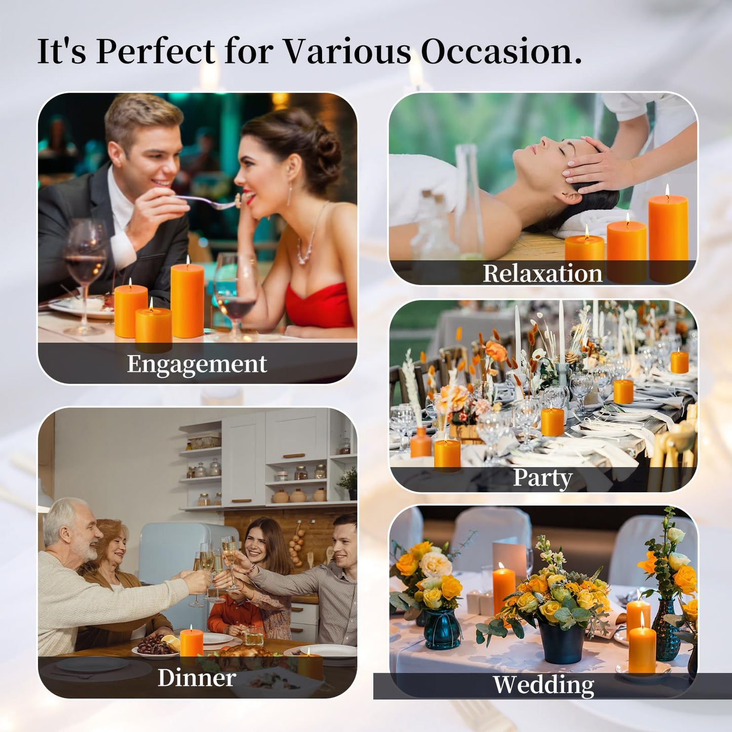 KONNI Orange Pillar Candles Set of 3, 3"x 4" Unscented Pillar Candles Bulk, 40 Hours Long Burning Candles, Smokeless&Dripless Large Round Candle for Wedding, Home Decoration, Parties, Spas, Dinner