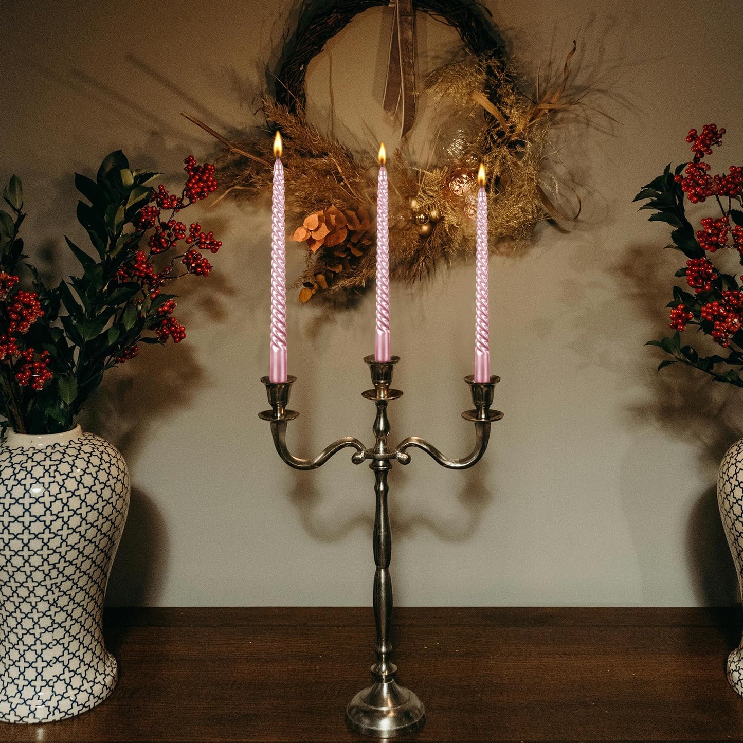 10 Inch Taper Candle, Set of 12,Tapered Candles Burn for 7 Hours, Long Sticks,Tall Candlesticks, Dinner Party, Wedding, Halloween (25cm, Pink)
