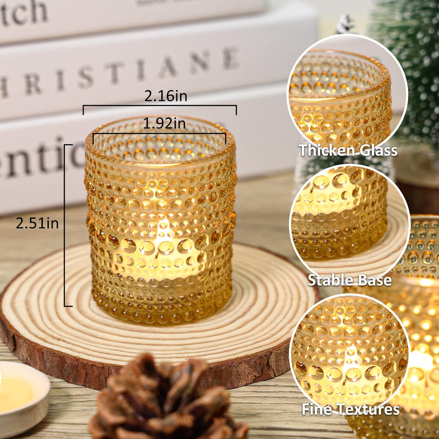 SUPMIND 24 Pcs Votive Candle Holders, Glass Holders Bulk for Table Centerpiece, Tea Lights Candle Holders for Wedding Shower, Party and Home Decor Golden