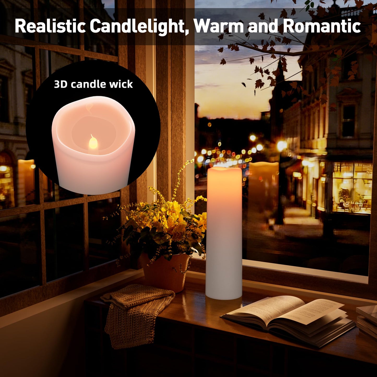 14"×4" Large Outdoor Candles with Timer Waterproof LED Flameless Pillar Candles Battery Operated with Remote Flicking Plastic for Home Decoration Porch Patio Wedding Fireplace Lantern, White