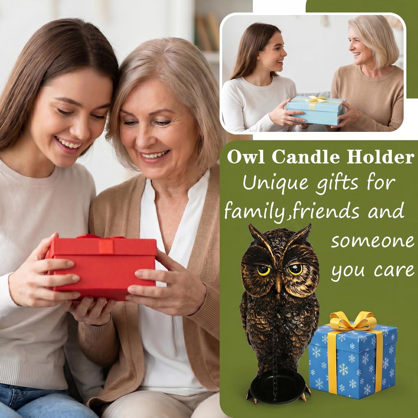Gothic Home Decor Owl Candle Holder Tealight Stand Resin Statue for Living Room Bedroom Halloween Spooky Ornaments Unique Bird Decor Gold