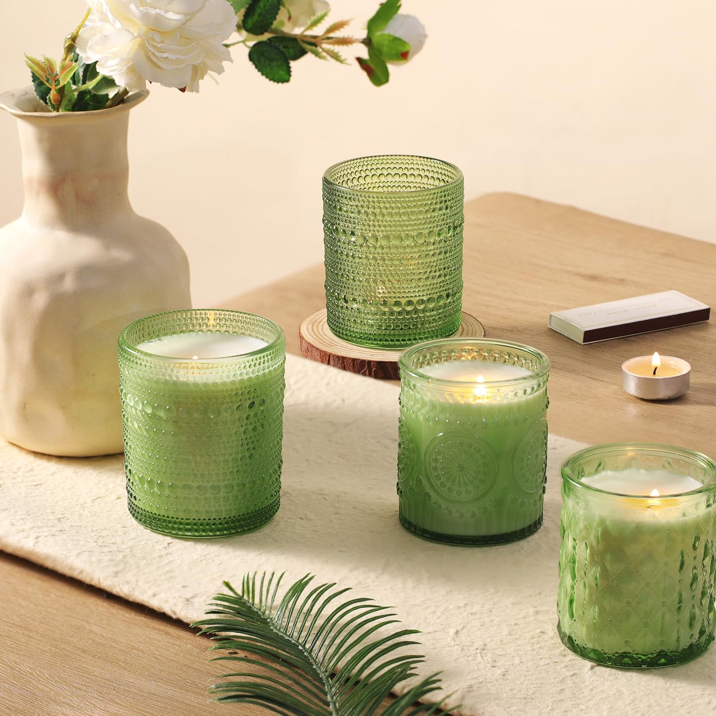 DARJEN 12 Pack Green Candle Jars for Making Candles- 3 Styles Glass Candle Making Jars Bulk with Bamboo Lids and Labels, Candle Making Supplies Candle Vessels for Home Decor