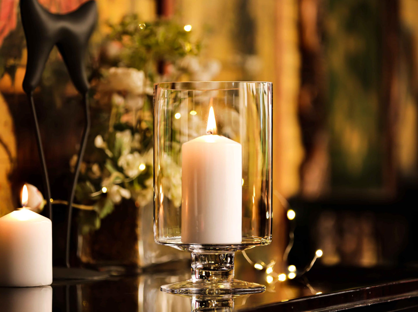 CYS EXCEL Glass Hurricane Pillar Candle Holder (H:10" W:6") | Multiple Size Choices Short Stem Candle Centerpieces | Stemmed Glass Cylinder Candle Vase