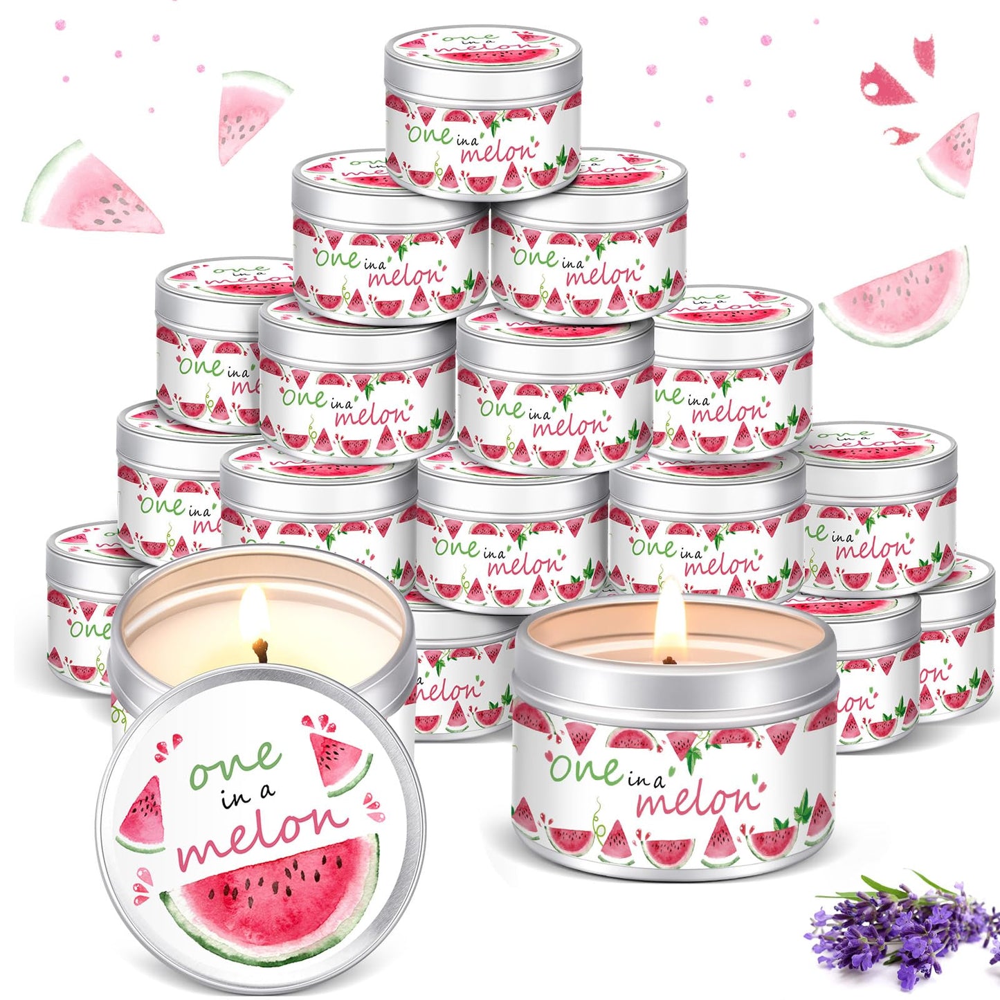 MTLEE 24 Pcs One in a Melon Baby Shower Party Favors Candles Lavender Scented Baby Shower Favors for Guests Rustic Tealights Candles Gender Reveal Return Gifts (1.2 oz, Red)