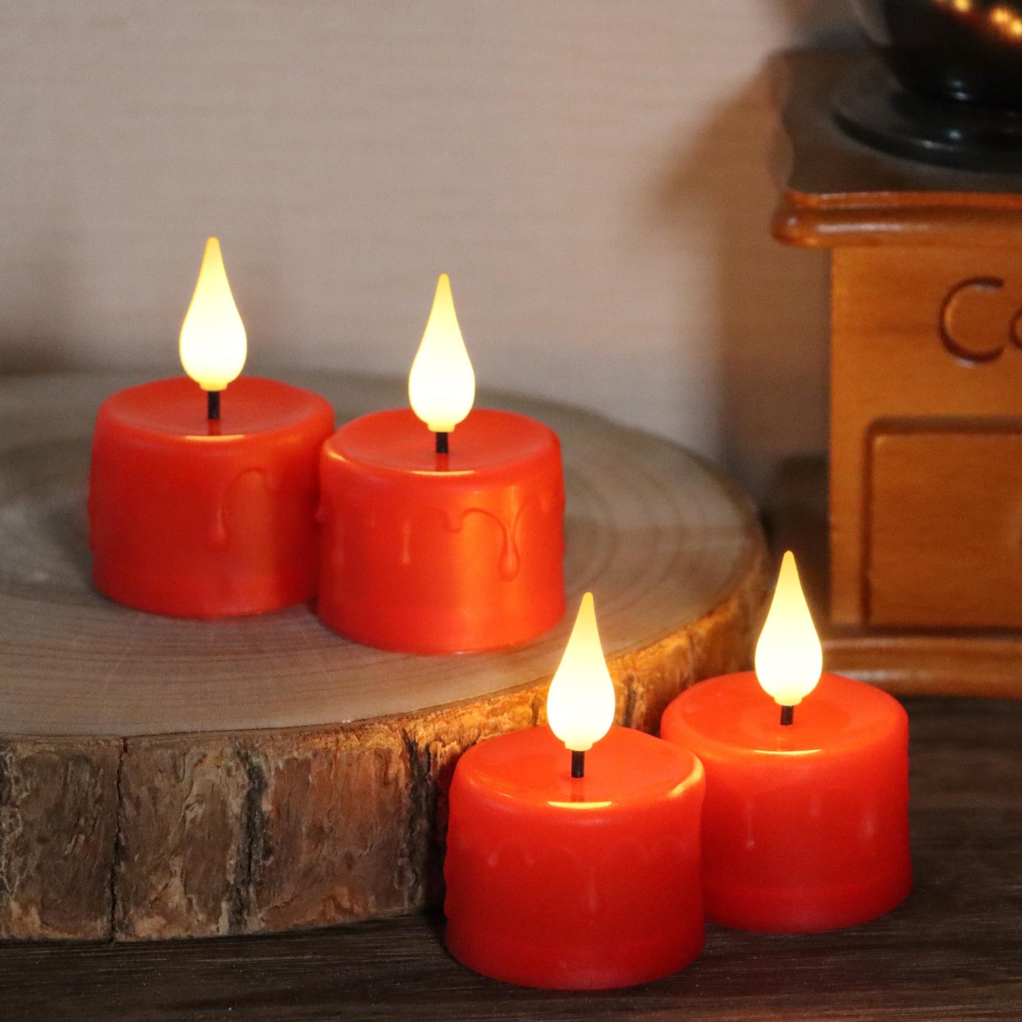 Yunsheng 12PCS Red Rechargeable LED Tea Lights Candles with Remote, 3D Wick Flickering Flameless Votive Tea Lights, Warm White Electric Fake Candles with 2USB Charging Cable, Home Decor