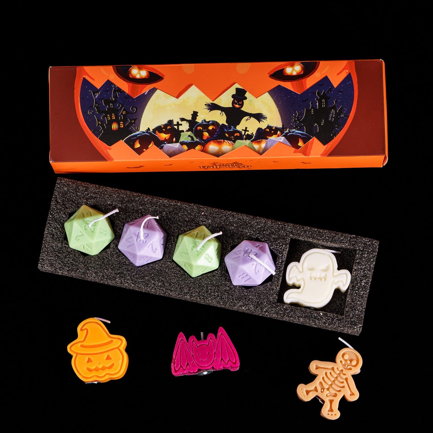 KSNDie D20 Dice Candles Set, Box of 5 Piece, Long Burning Candles, DND Halloween Candle Gift Polyhedral Dice Candle with Gift Box for Home Decor, as D&D Gifts