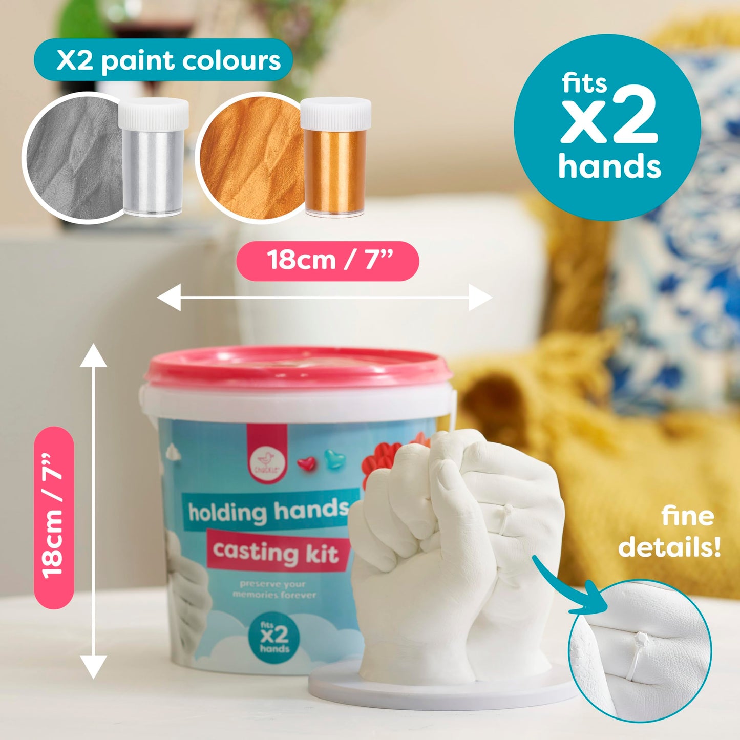 chuckle Hand Casting Kit with Base & Paints, Holding Hands Sculpture Molding Kit, Hand Mold Kit Couples Activities - Mothers Day Gifts for Mom, Fathers Day, Anniversary, Engagement, Wedding, Birthday