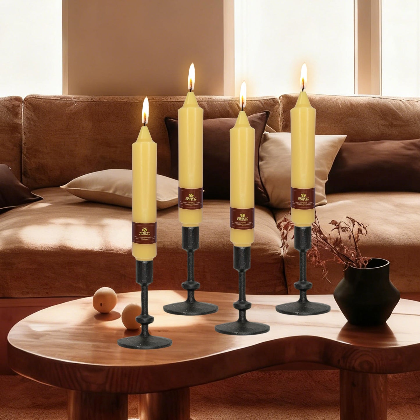 Beeswax Taper Candles 7 inch Beeswax Taper Candlesticks 4 PCS Short Candlesticks Smokeless Tapered Candle for Home Dinner Party Decoration - 8 Hour Burn Time