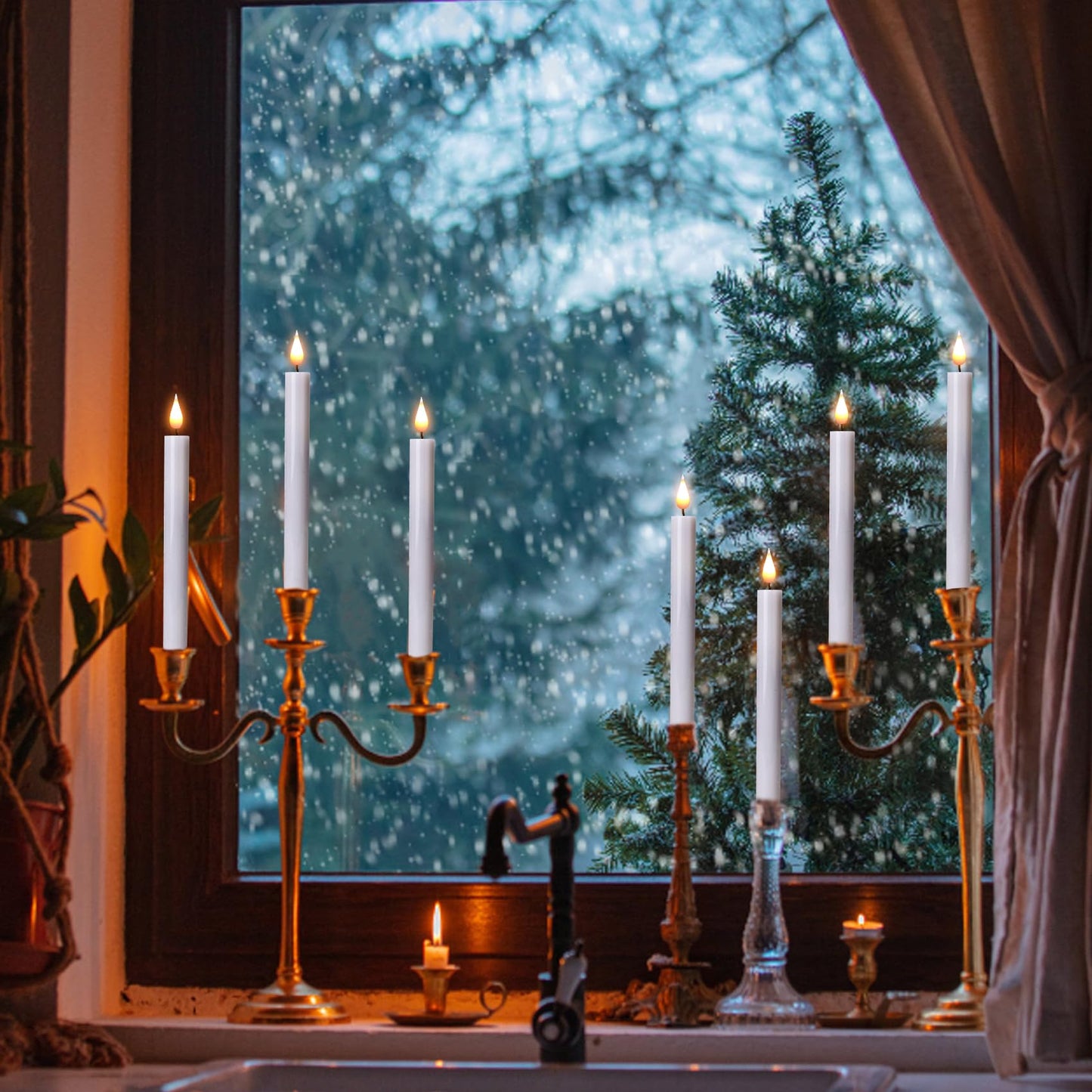 SunFunUSA LED Flameless Taper Candles with Remote Timer Battery Operated-9.6 Inches Flickering Window Candle Lights Realistic Warm Amber Light Best Gift for Xmas Wedding Home Dinner Decor Set of 6
