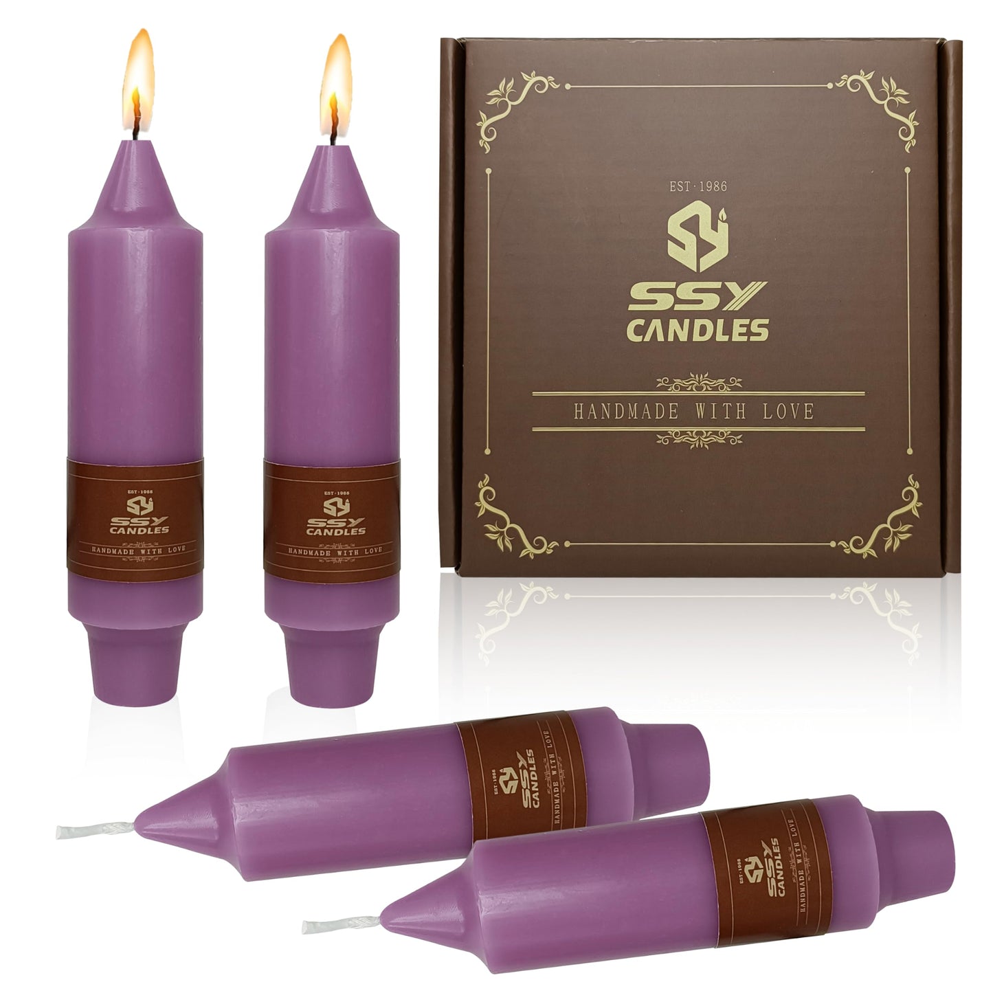 Short Taper Candles Set of 4, 5 Inch Plum Purple Handmade Candlesticks, Unscented Tapered Candles, Candle Sticks for Wedding Dinner Table Home Decor Gift