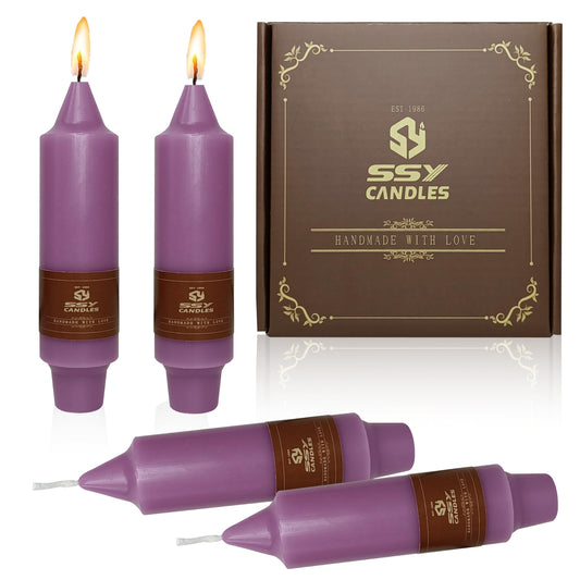 Short Taper Candles Set of 4, 5 Inch Plum Purple Handmade Candlesticks, Unscented Tapered Candles, Candle Sticks for Wedding Dinner Table Home Decor Gift