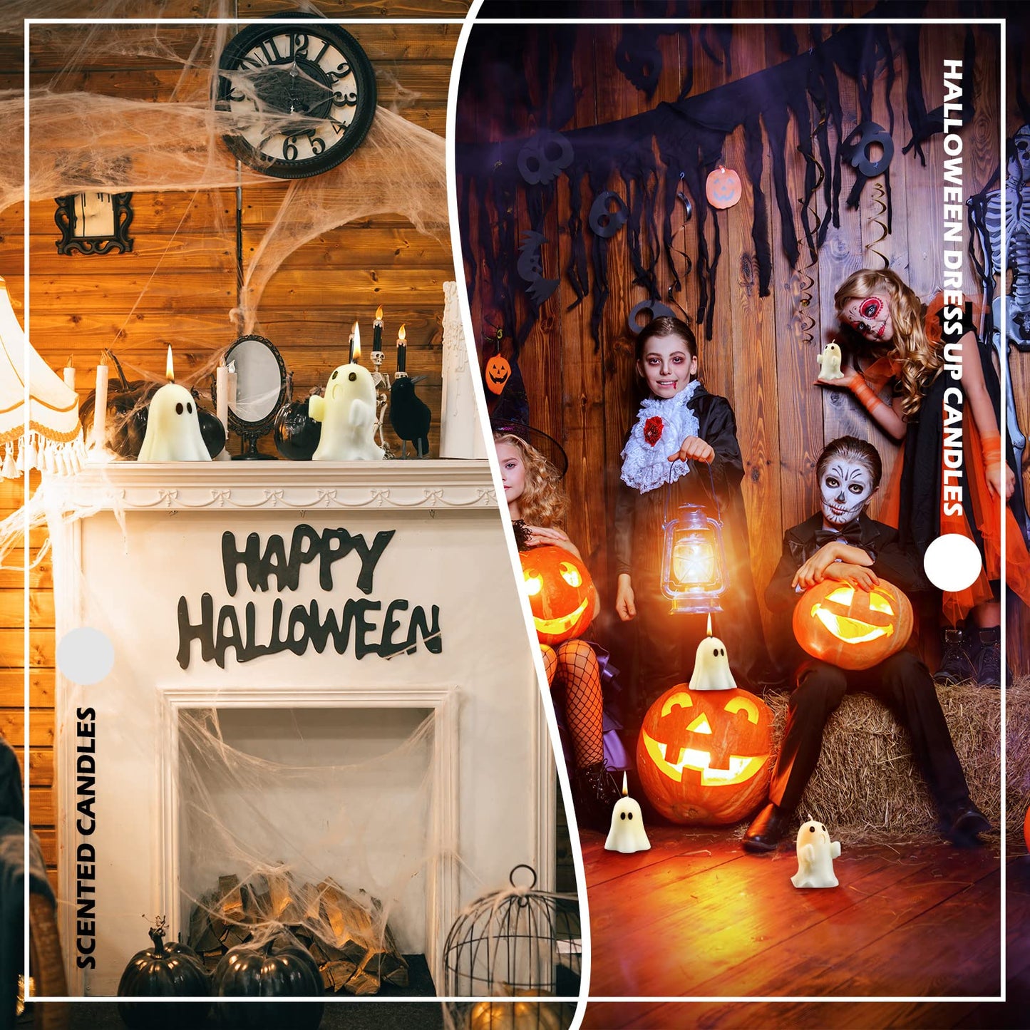 Minatee 4 Pieces Large Halloween Ghost Candles Cute Spooky Fall Decor Burning White Scented Wax Candles Gifts for Boo Basket Stuffers Halloween Room Table Indoor Decorations, 2 Style