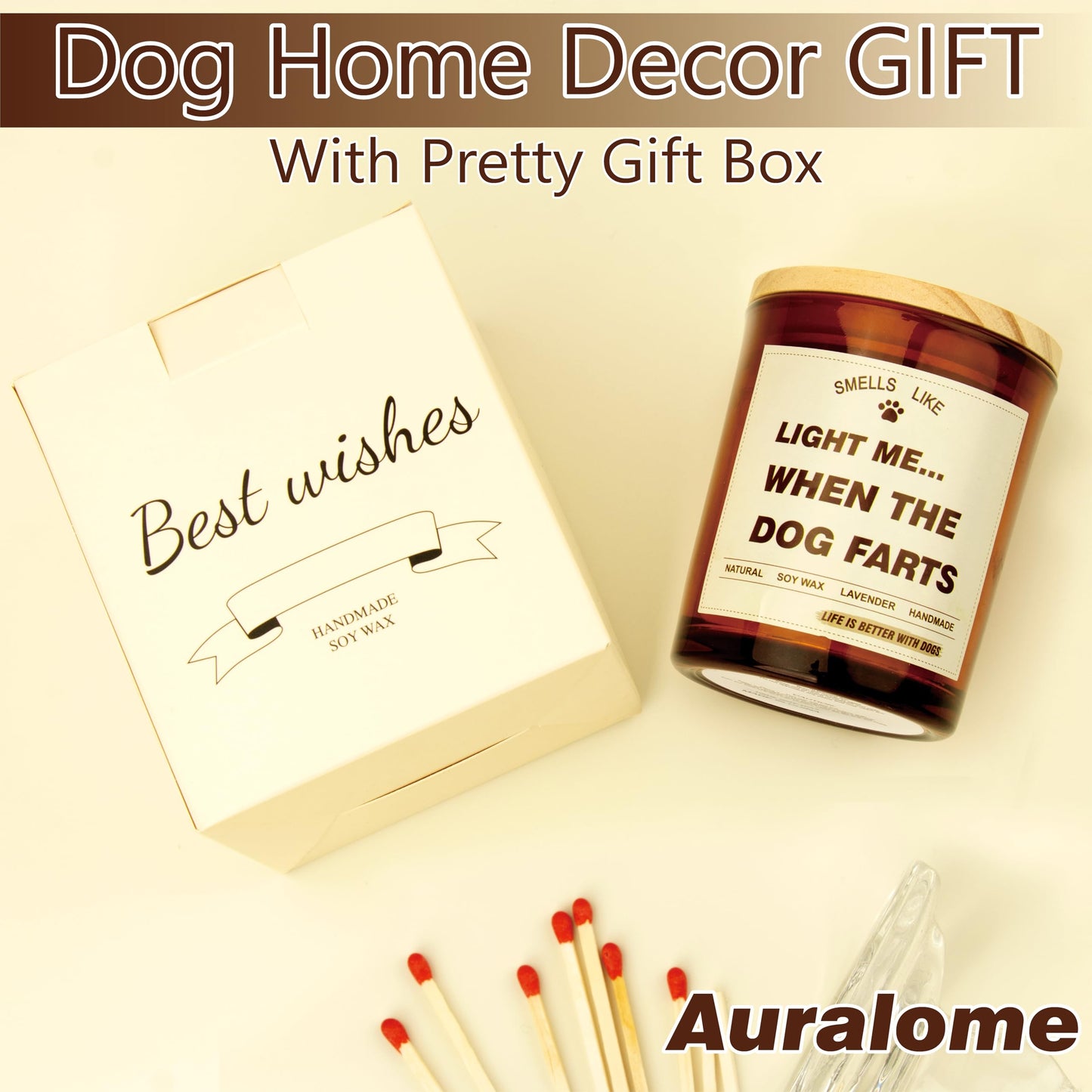 Auralome Candle Gifts for Women - Dog Mom Candles Lavender Light Me When The Dog Farts Pet Friendly Safe Scented Candle Themed Gifts Soy Wax Present Idea Funny for Pet Lovers Home Decor