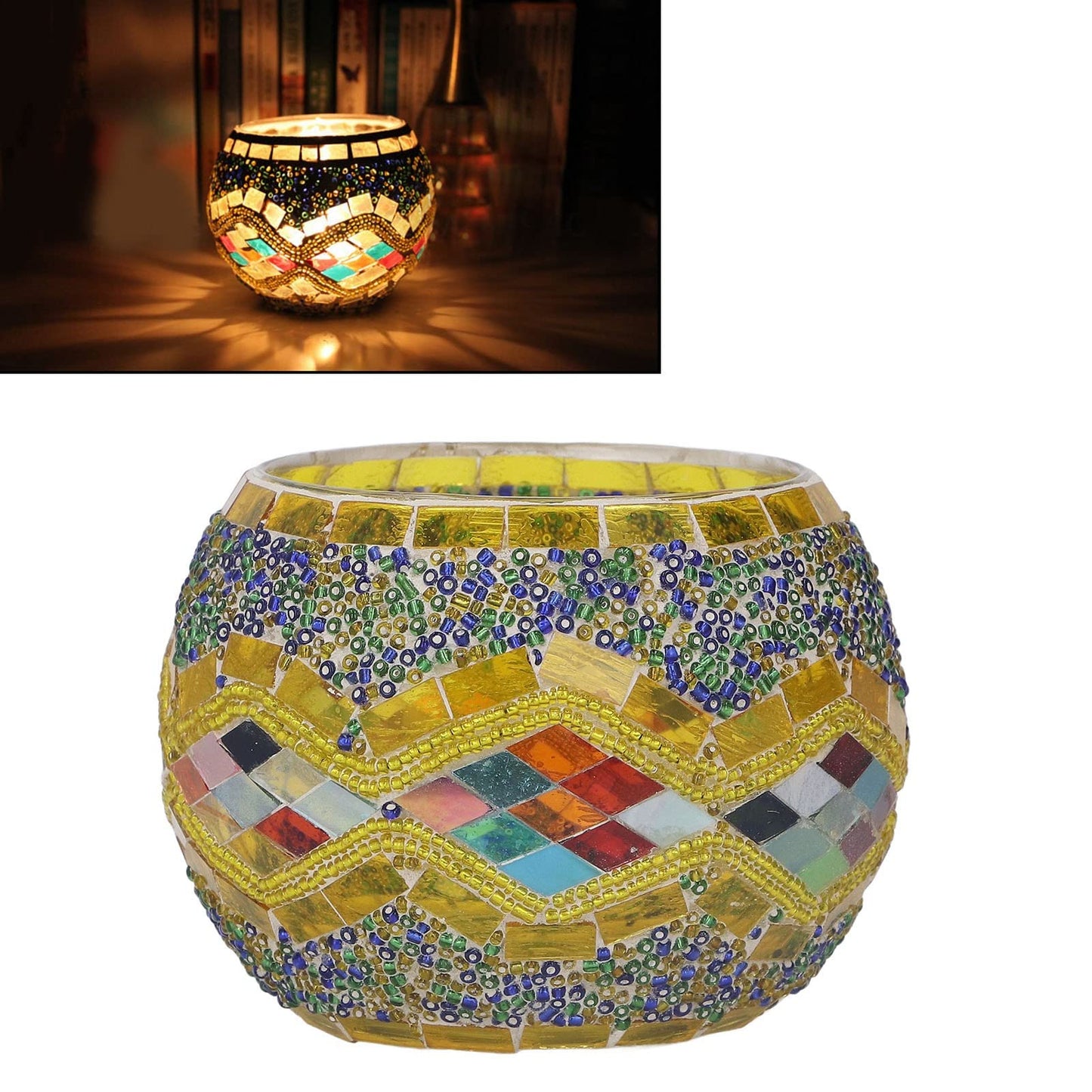 BEIJIALY Glass Votive Candle Holder, Mosaic Tealight Candle Holder Beautiful Romantic European Style Glass Candlestick Holder for Wedding Decoration