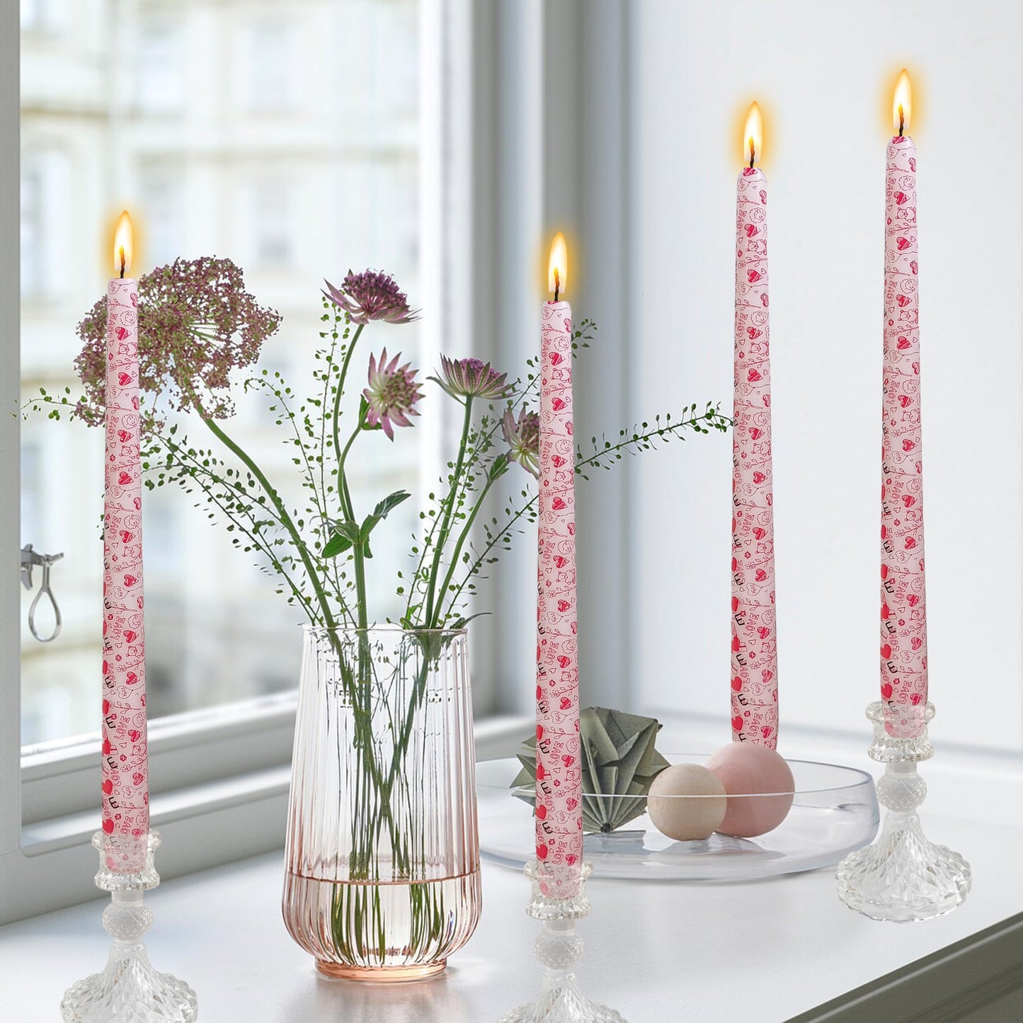 10 inch Long Candle Blue Quicksand Taper Candles Printed Candlestick Handmade Unscented Taper Candle 4 Pack Smokeless Tapered Candles for Home Dinner Wedding Holiday