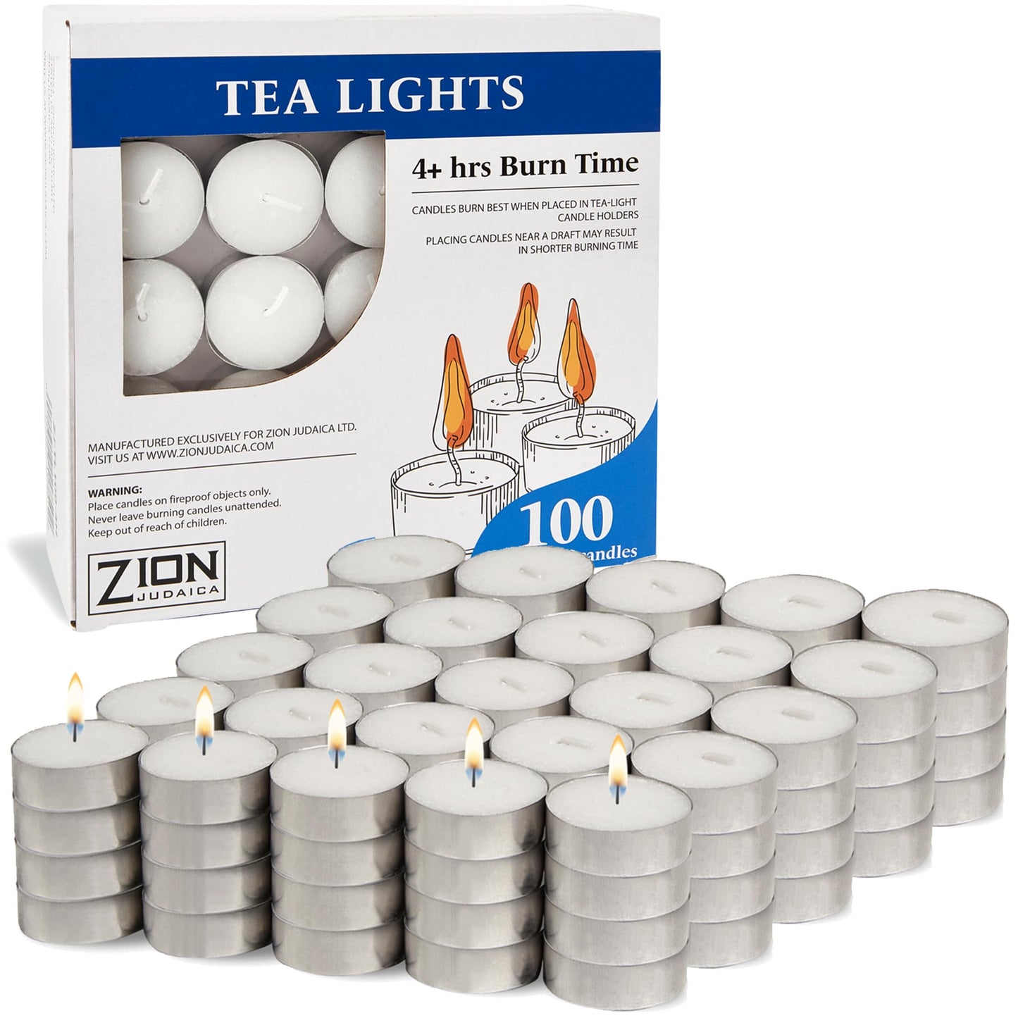 Zion Judaica Premium Unscented Tealight Candles Set Smokeless Multi-Pack Tea Candles Dripless Clean Burning Tea Lights Long Lasting Candlelight for Home Décor Religious Ceremonies (4 Hour, 100, Count)