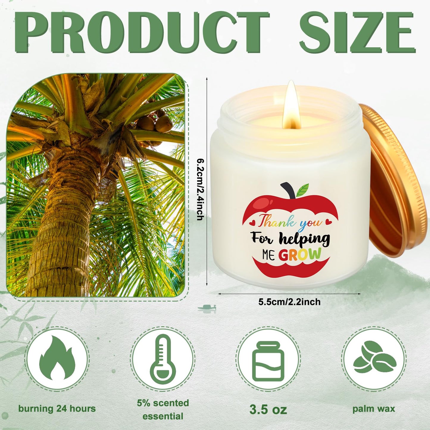 Heigble 6 Pcs Teacher Appreciation Gift Candles, 3.5 oz Palm Wax Scented Jar Candles Thank You Teacher Graduation Gifts for Retirement End of The Year Graduation Gift, 6 Scents