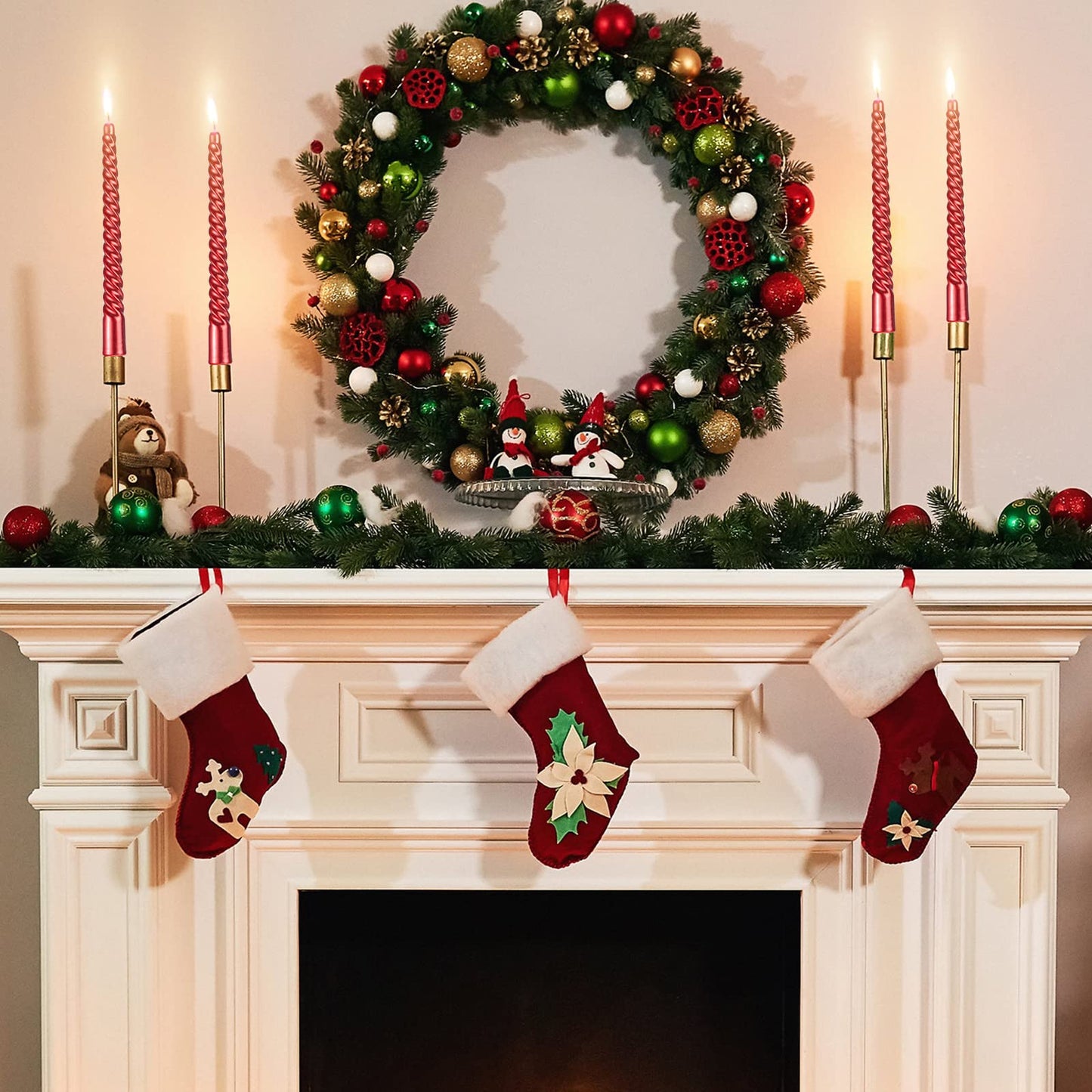 BBTO 12 Pcs Christmas Advent Spiral Candle Unscented Metallic Taper Candles Dripless Twist Candles Metallic Dinner Birthday Candle for Home Birthday Wedding Party Holiday Decor(8 Inch,Red)