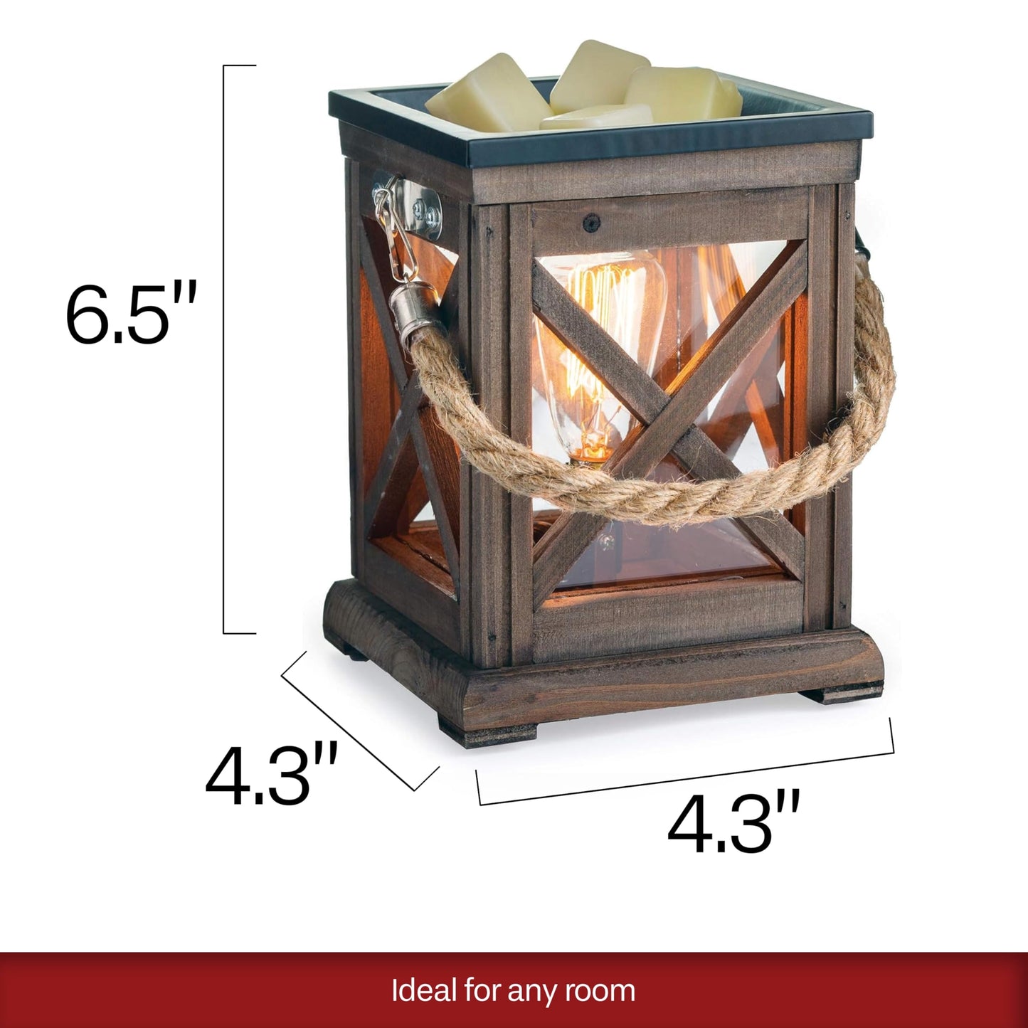 Candle Warmers ETC. Vintage Bulb Illumination Fragrance Warmer- Light-Up Warmer for Warming Scented Candle Wax Melts and Tarts to Freshen Room, Walnut & Rope