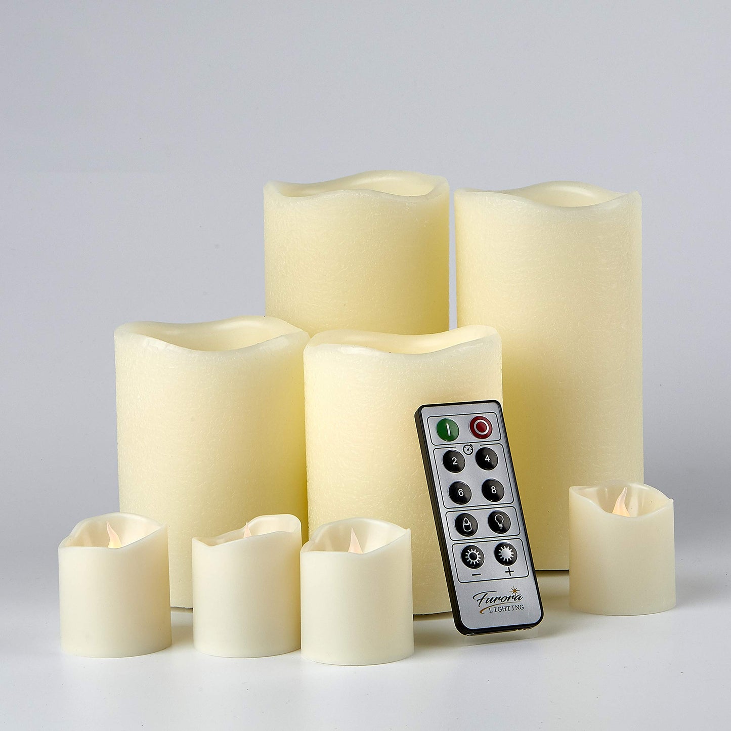 FURORA LIGHTING Ivory Flameless Candles - Real Wax, Adjustable Brightness, Remote & Timer - 4 Pillars (3x4, 3x6) and 4 Votives, 8-Pack, Battery Operated