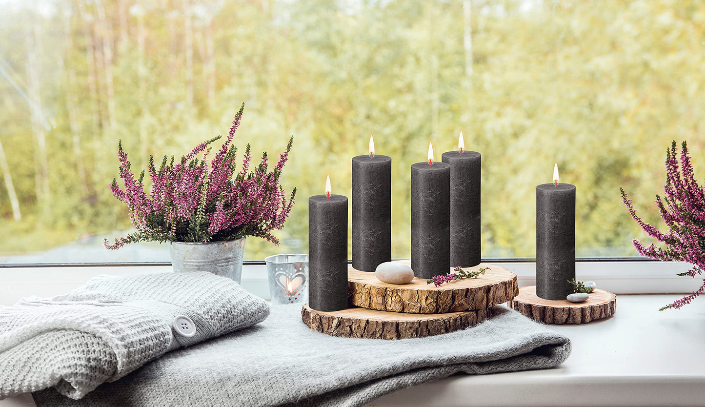BOLSIUS 6 Pack Black (Stormy Gray) Rustic Pillar Candles - 2.75 X 7.5 Inches - Premium European Quality - Includes Natural Plant-Based Wax - Unscented Dripless Smokeless 85 Hour Home Decor Candles