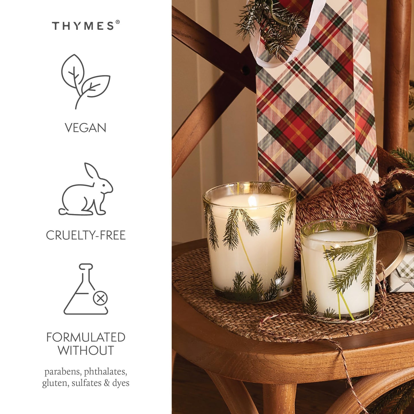 Thymes Frasier Fir Pine Needle Candle – Holiday Candles for Home Scented with Notes of Crisp Siberian Fir, Cedarwood & Sandalwood – Christmas Decor (6.5 oz)