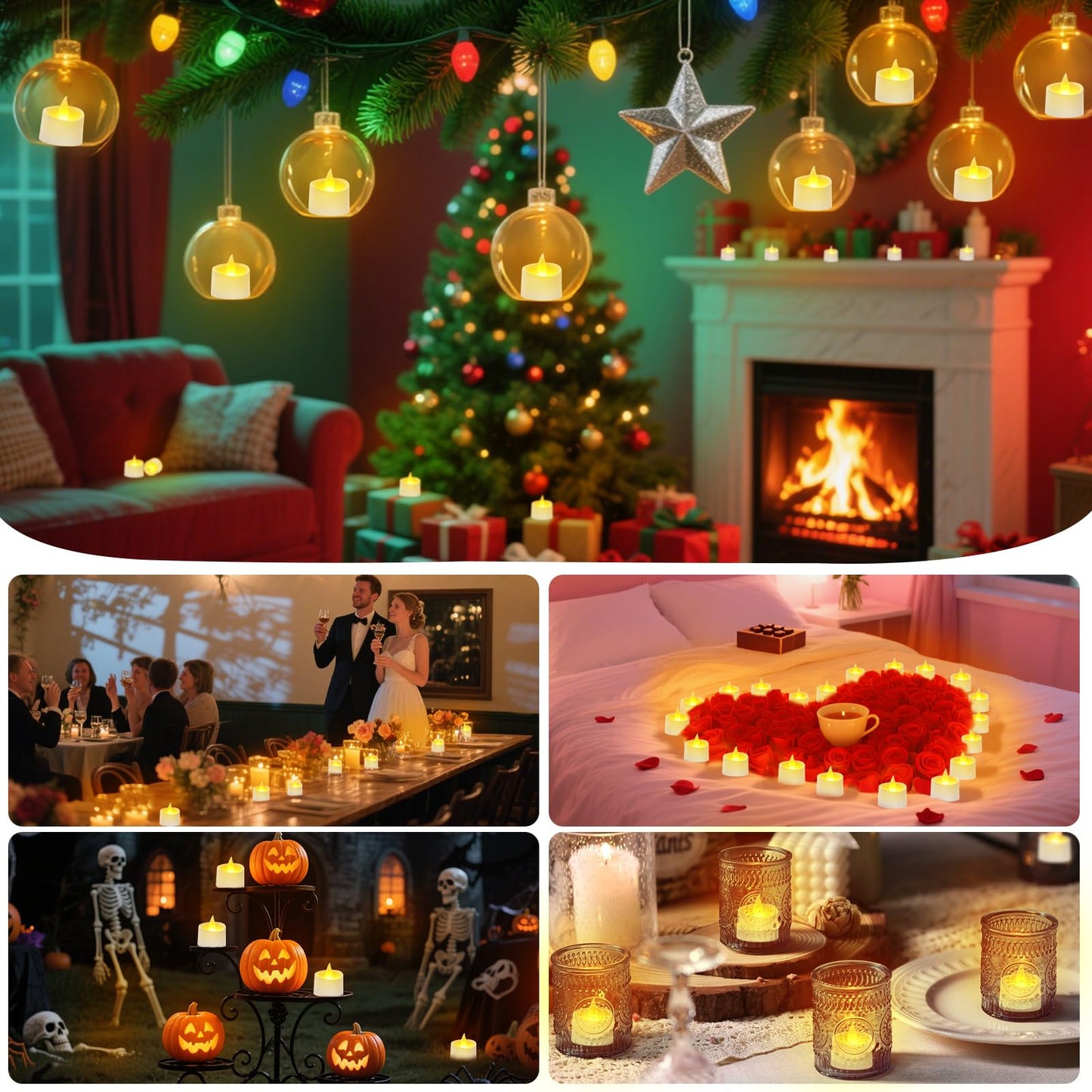 Haown White Flameless LED Tea Lights - Battery-Powered Dancing Flame Candles for Modern Homes, White Weddings & Easter Decor (White Base, 24 Pack)
