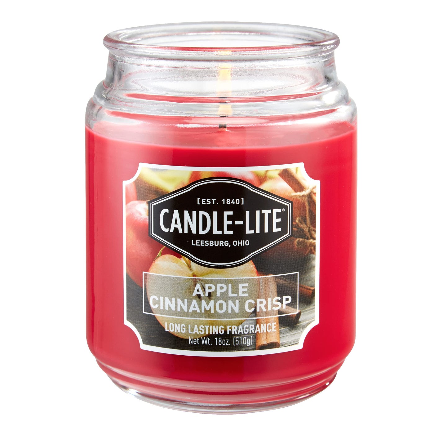 Candle-lite Scented, Apple Cinnamon Crisp Fragrance, One 18 oz. Single-Wick Aromatherapy Candle with 110 Hours of Burn Time, Red Color