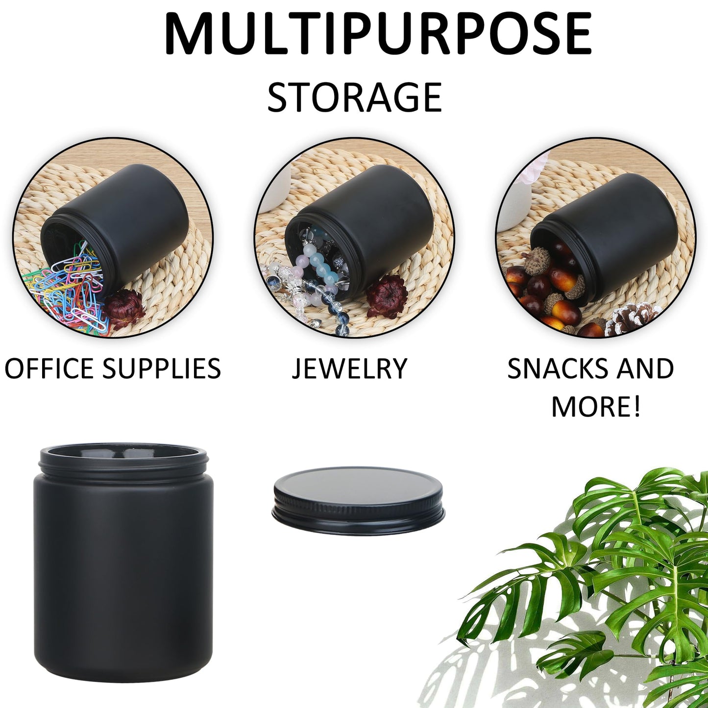 MILIVIXAY 20 Pack 8 OZ Thick Glass Matte Black Candle Jars with All Black Metal Lids-Bulk Empty Candle Jars for Making Candles-Canning Jar for Spice, Liquid, Sample- Dishwasher Safe.