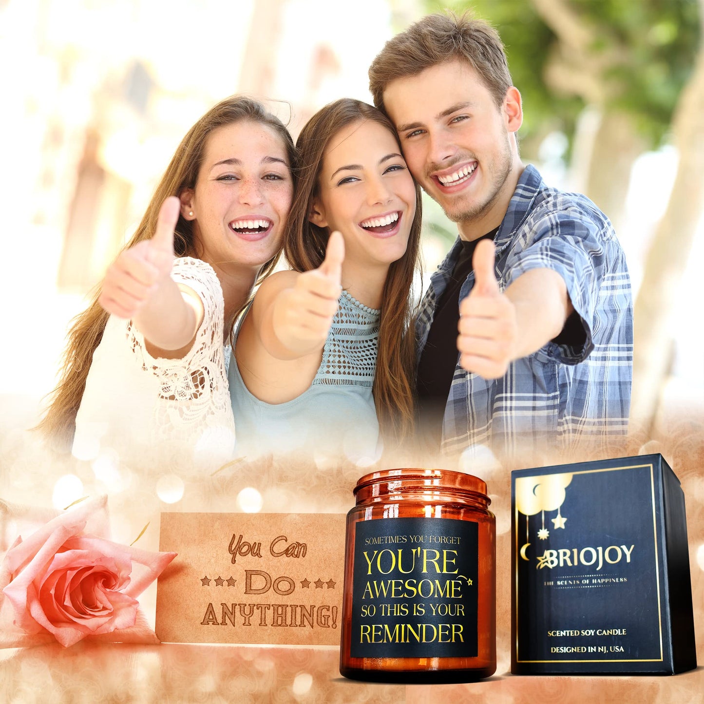 Briojoy Gifts for Women Men - Inspirational Relaxing Stress Relief Candle - Friendship, Birthday Gift for Her Sister Wife Girlfriend Best Friend Coworker - You're Awesome Natural Soy Candle for Home
