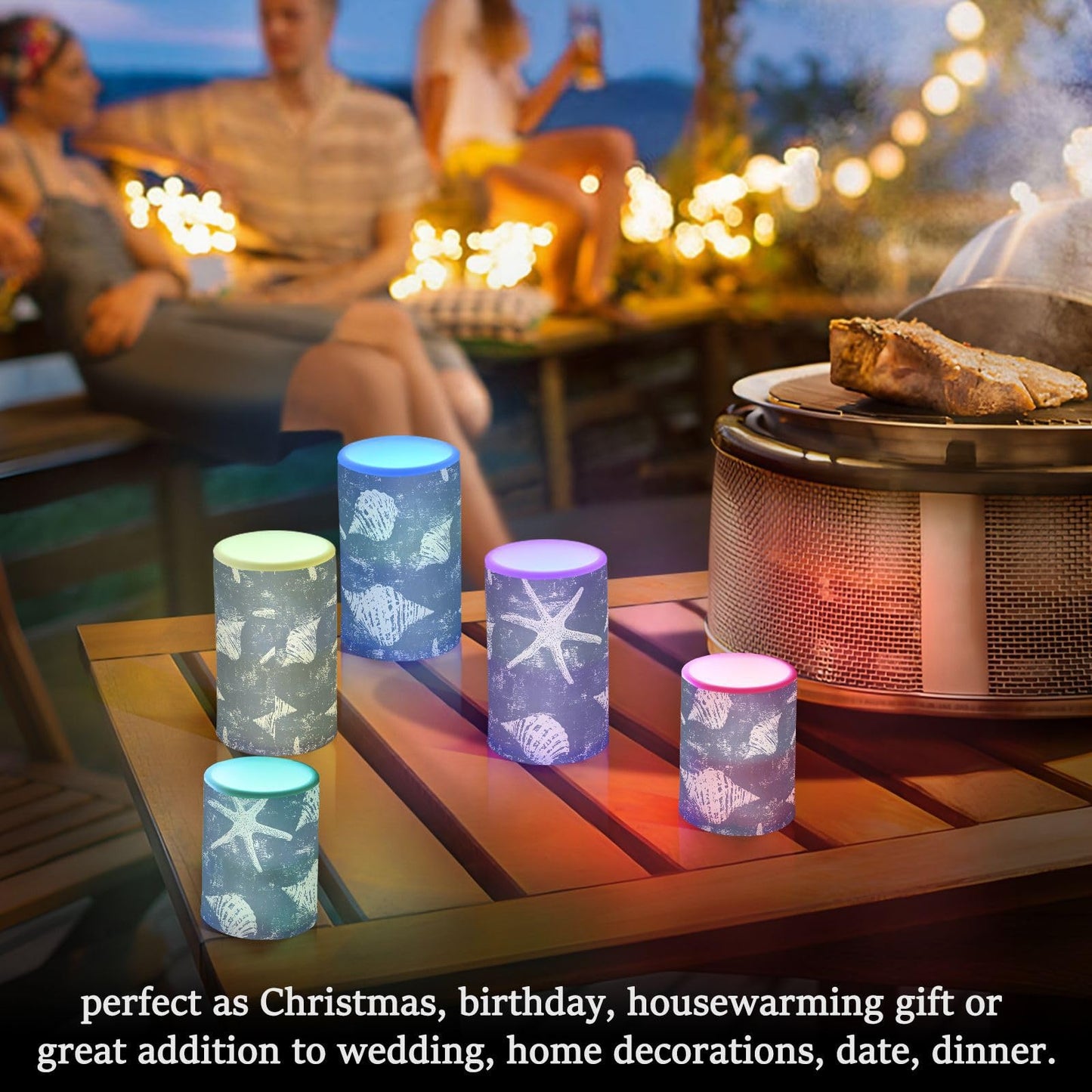ALAZA Flickering Flameless Candles Navy Seashore Nautical Coastal Battery Operated Candles with Remote Timer LED Pillar Votive Candles Set of 2 for Holiday Decor