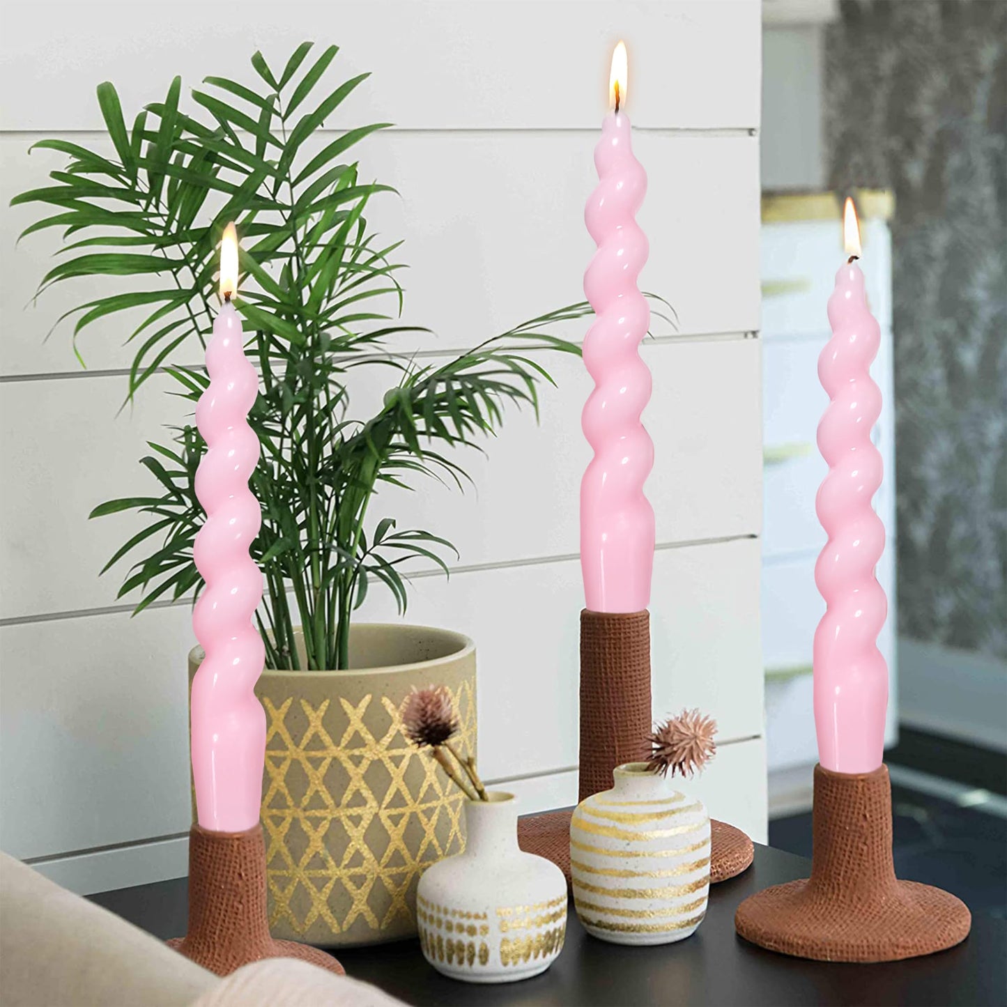 Spiral Taper Candle Twisted Candle Stick - 7 INCH Funky Candlesticks Pink Tapered Candles Unscented Dinner Candles for Home Décor Weddings Holiday