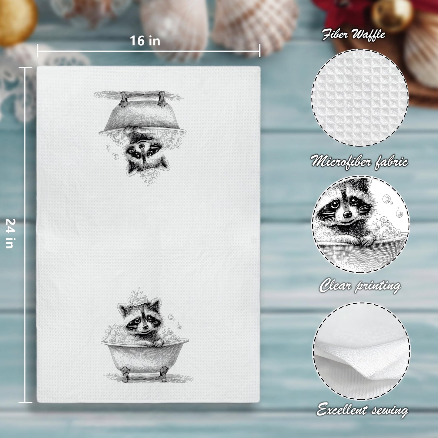 AEREYGBJYJ Funny Racoon Bathroom Hand Towels, Raccoon Bathroom Decor, Black and White Trash Panda Wild Animal Decorative Hand Towels for Kids Bathroom Washroom Restroom, 16x24 inch Set of 3